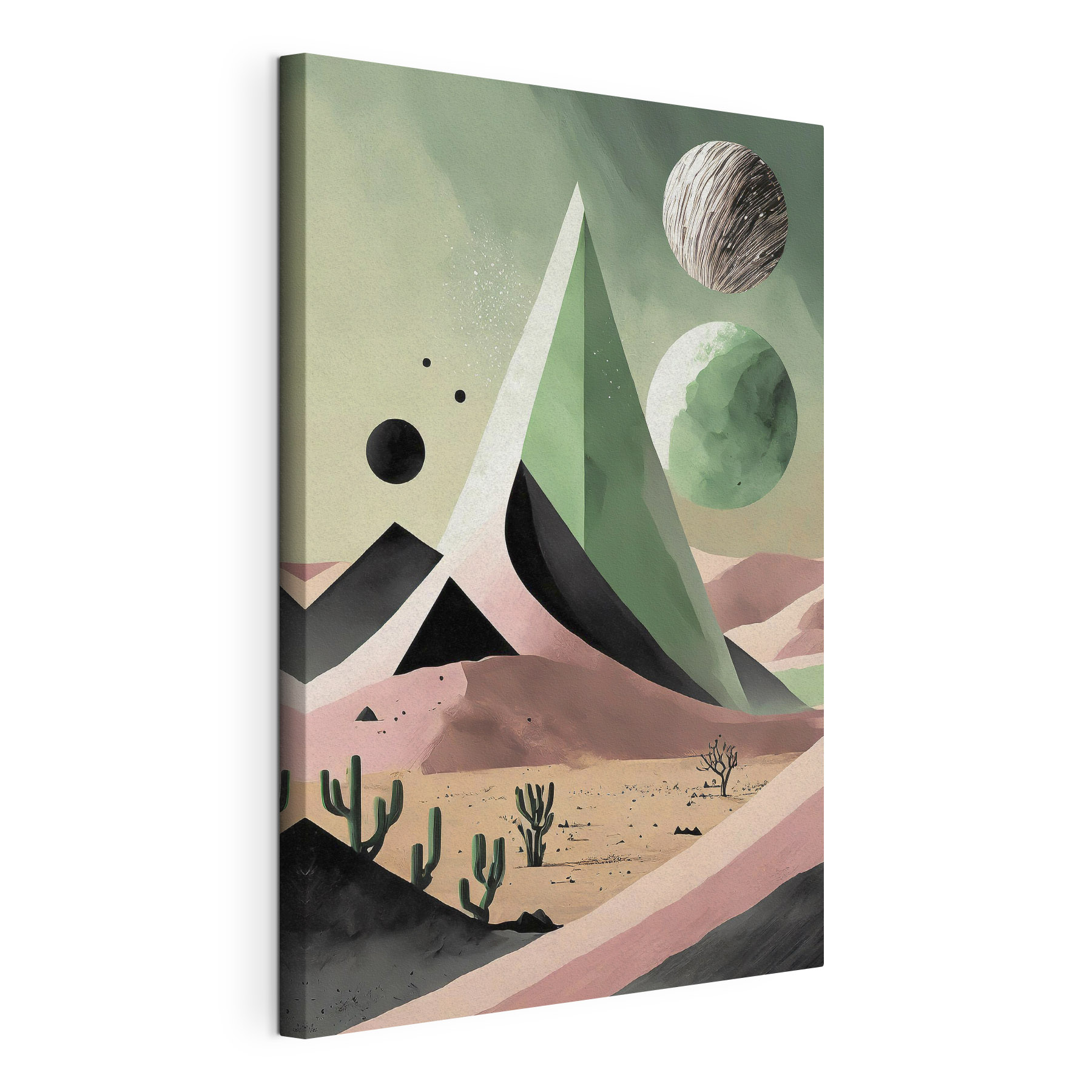 A desert landscape with cactuses and a pyramid A desert landscape with cactuses and a pyramid