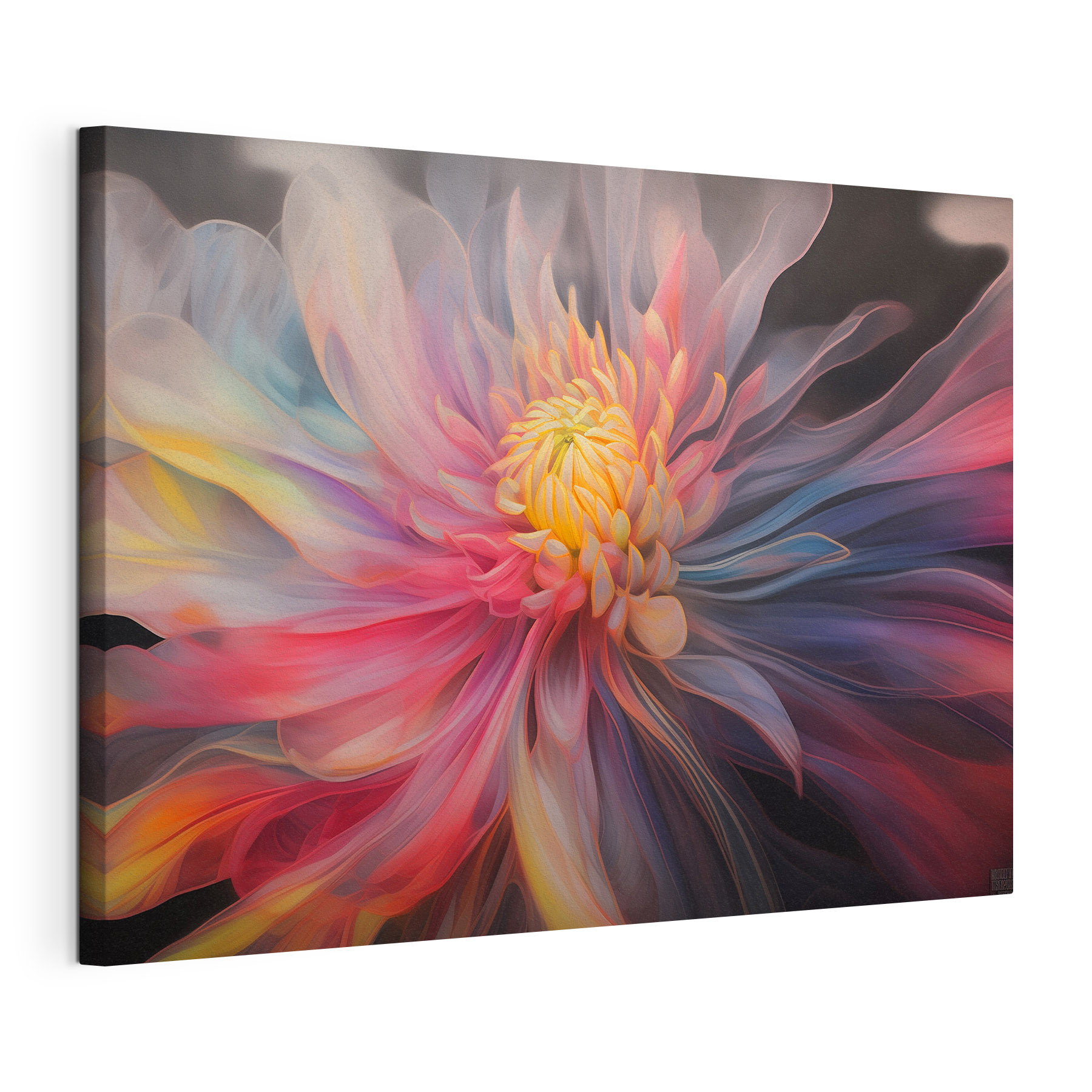 A colorful flower with a yellow center