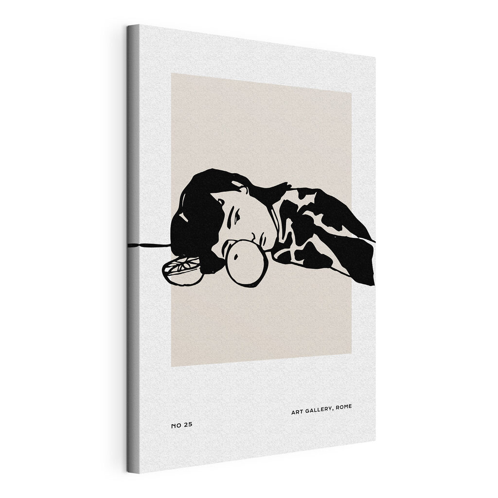 A drawing of a woman sleeping with a fruit A drawing of a woman sleeping with a fruit