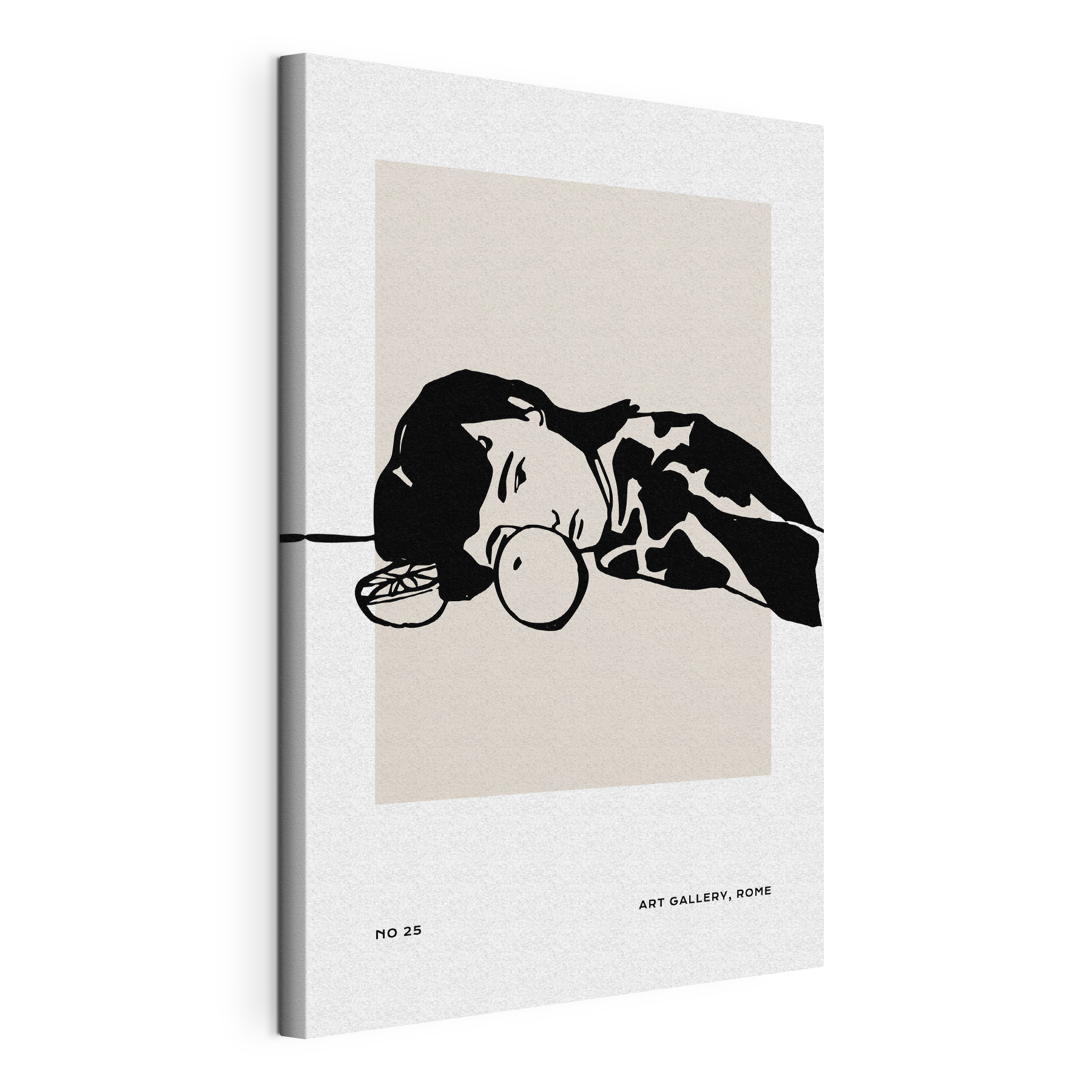A drawing of a woman sleeping with a fruit A drawing of a woman sleeping with a fruit