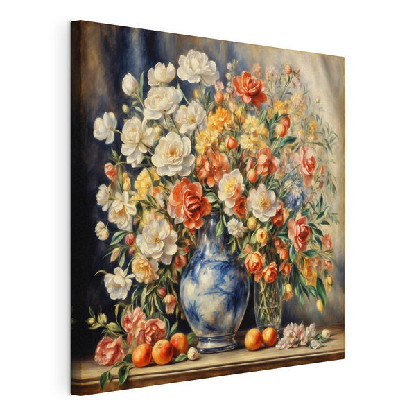 Quadri Quadri Un dipinto raffigurante fiori in un vaso e frutta (COD: s37436)
