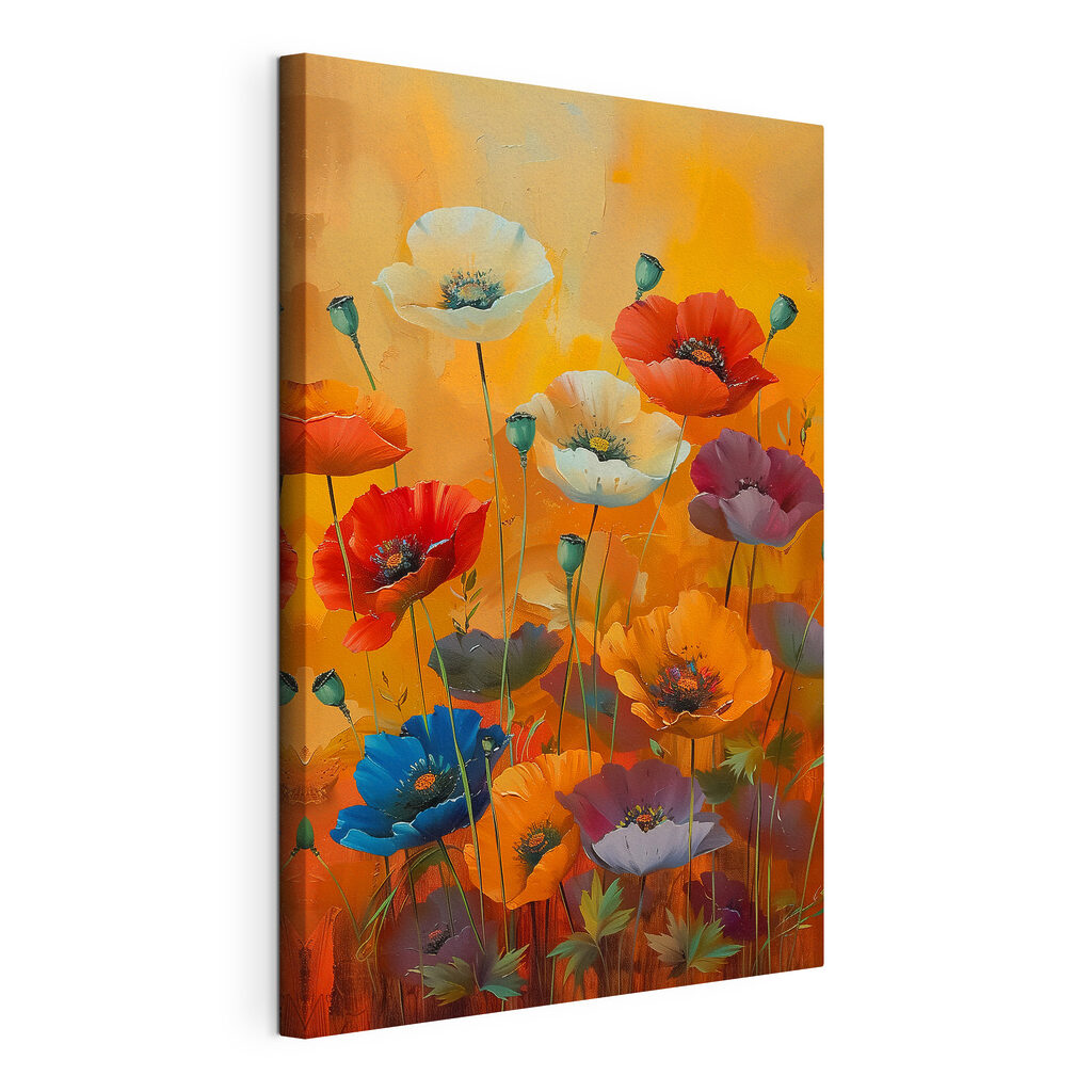 A painting of flowers on a yellow background A painting of flowers on a yellow background