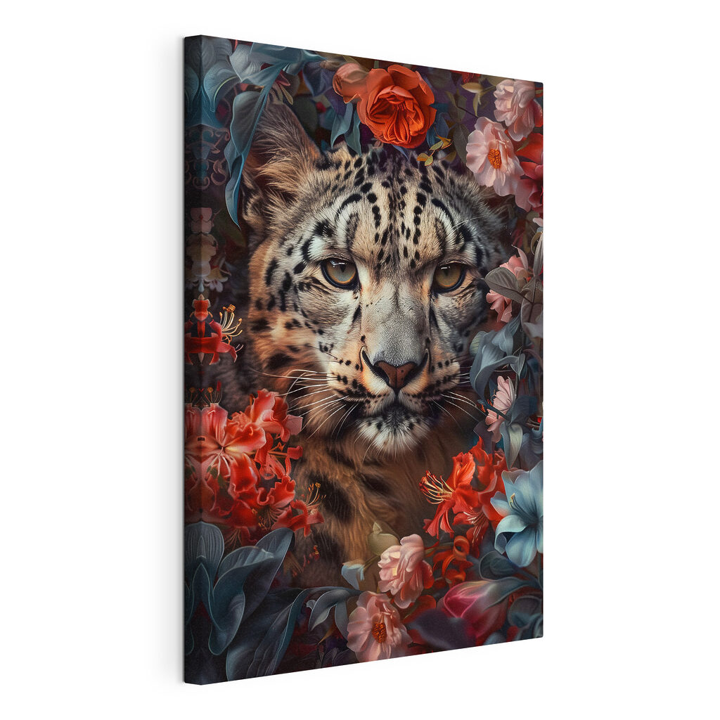 A leopard in a garden of flowers A leopard in a garden of flowers