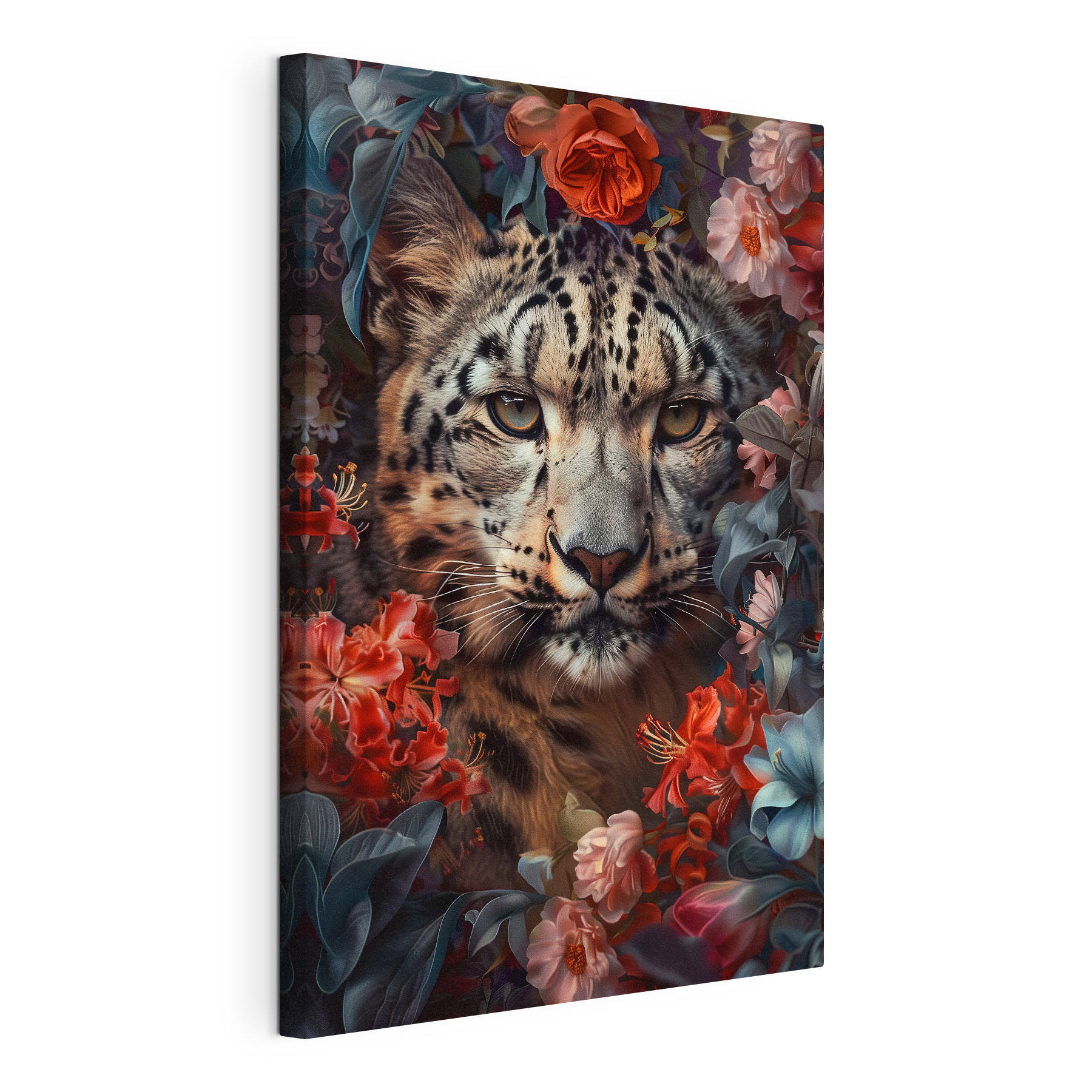 A leopard in a garden of flowers A leopard in a garden of flowers