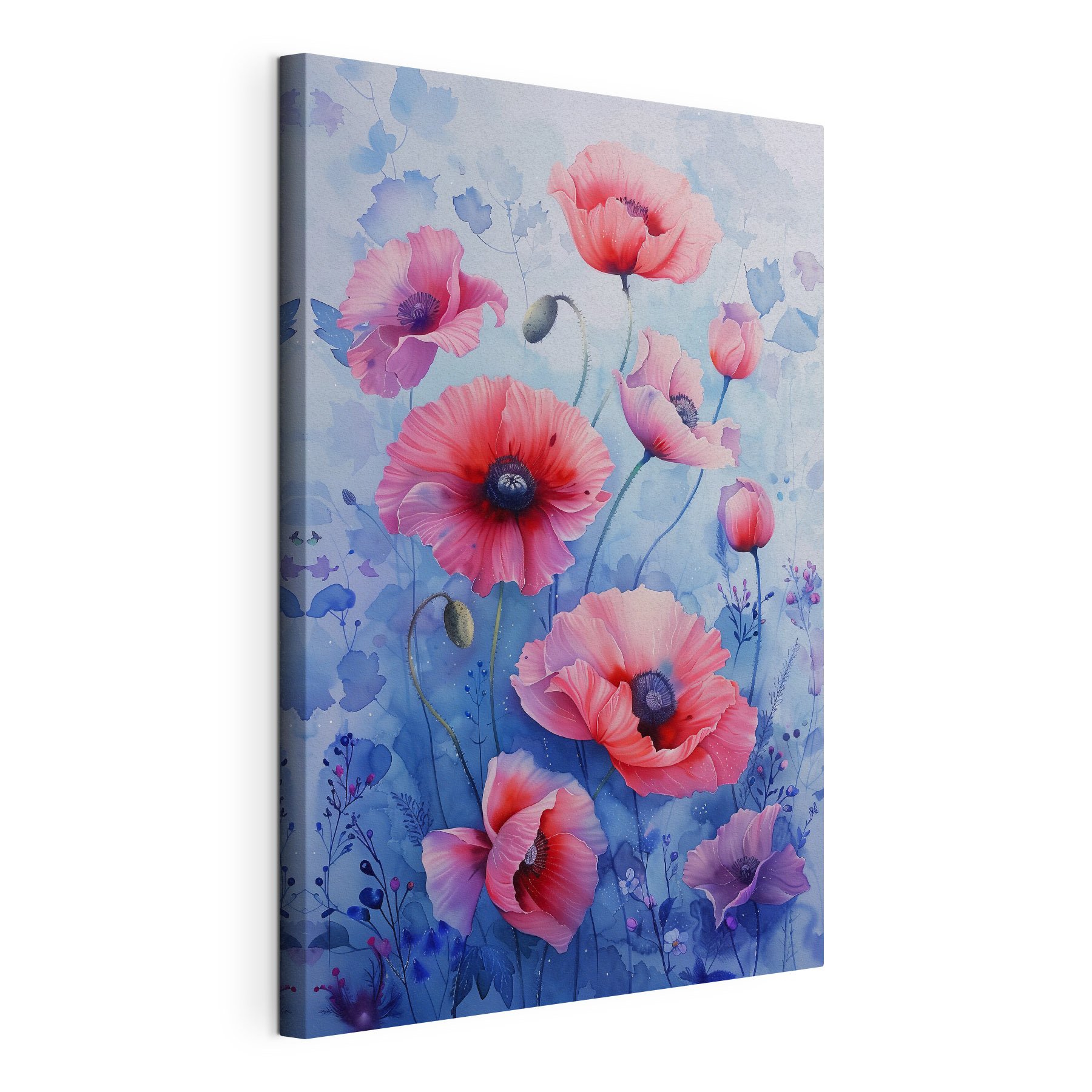 A painting of pink flowers