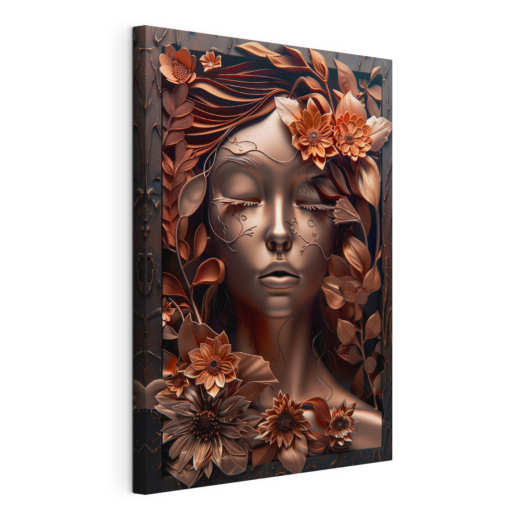 Elegant face adorned with vibrant flowers Elegant face adorned with vibrant flowers