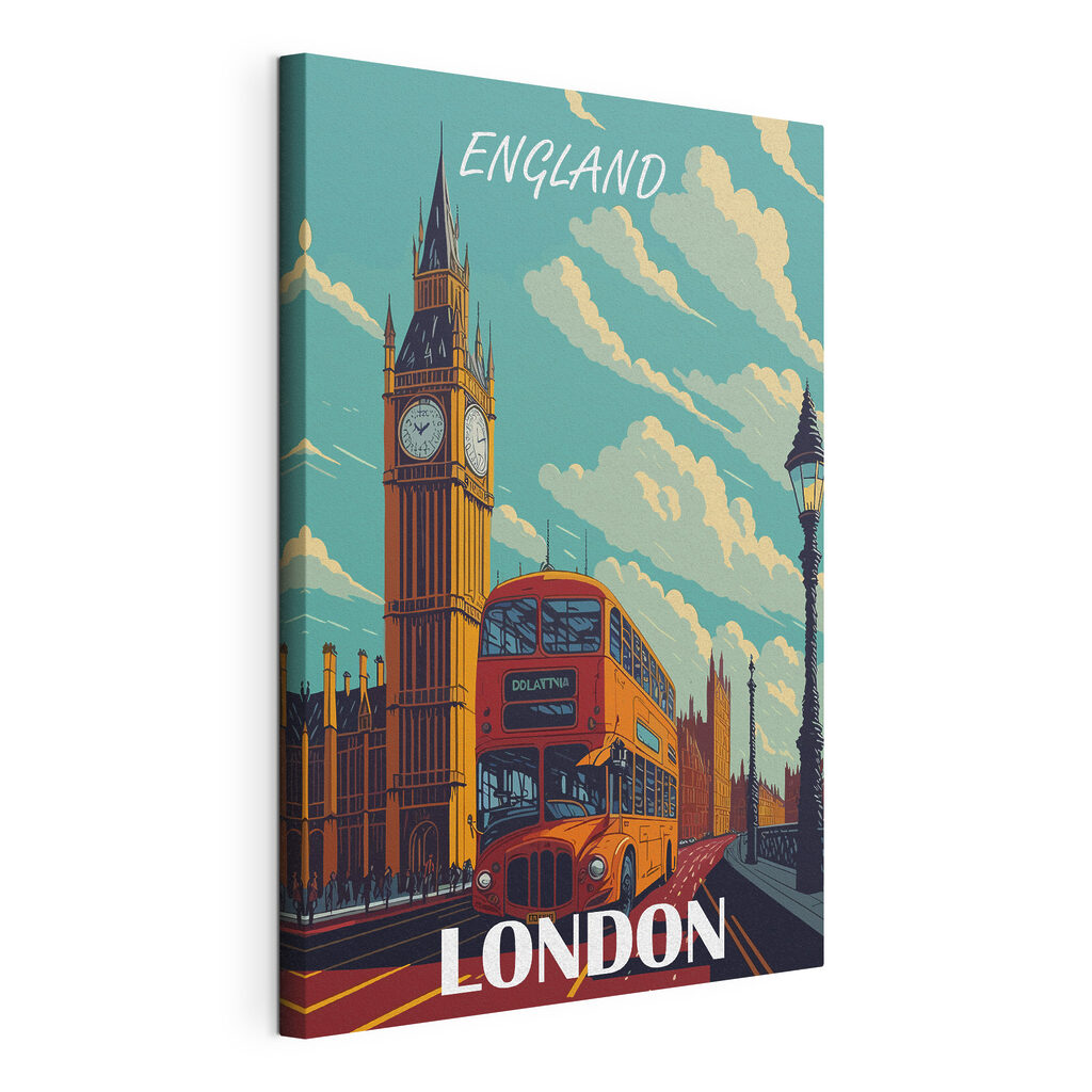A double decker bus and a clock tower