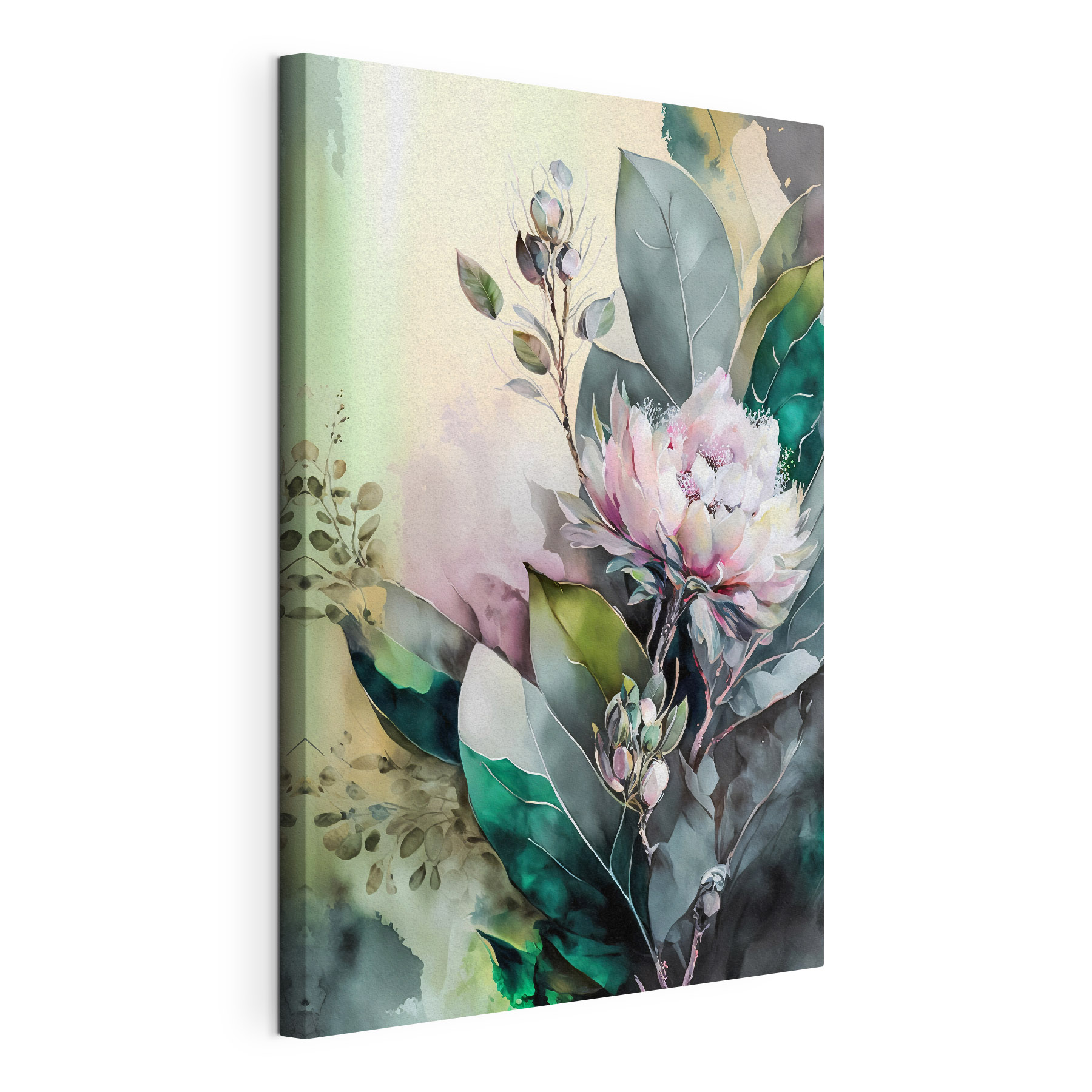 A painting of a flower and leaves A painting of a flower and leaves