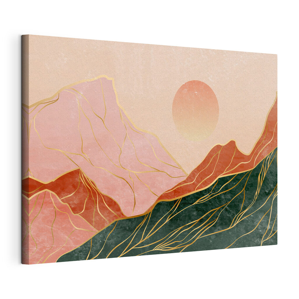 A painting of mountains and sun A painting of mountains and sun