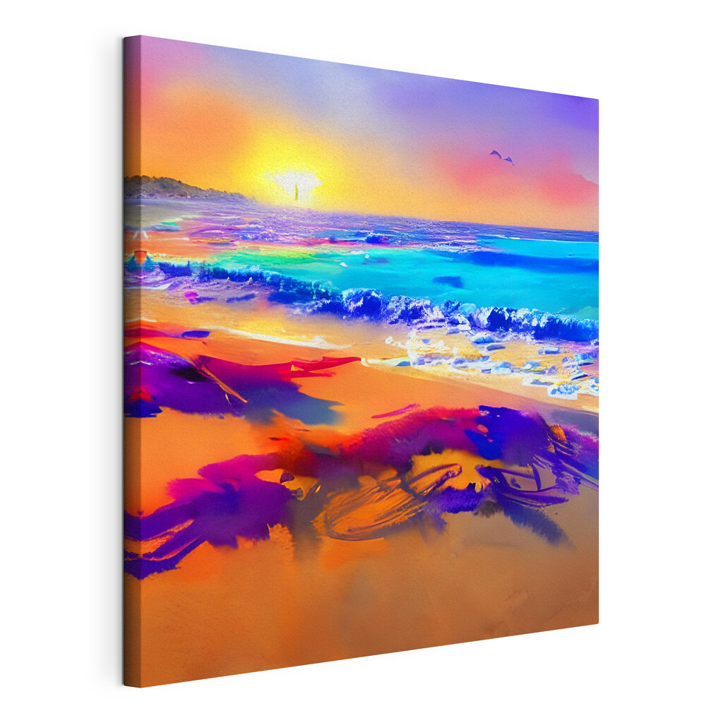 A colorful beach with waves and a sunset A colorful beach with waves and a sunset