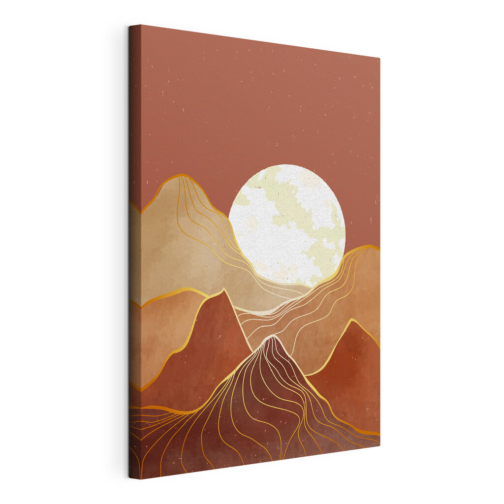 A painting of mountains and the moon A painting of mountains and the moon