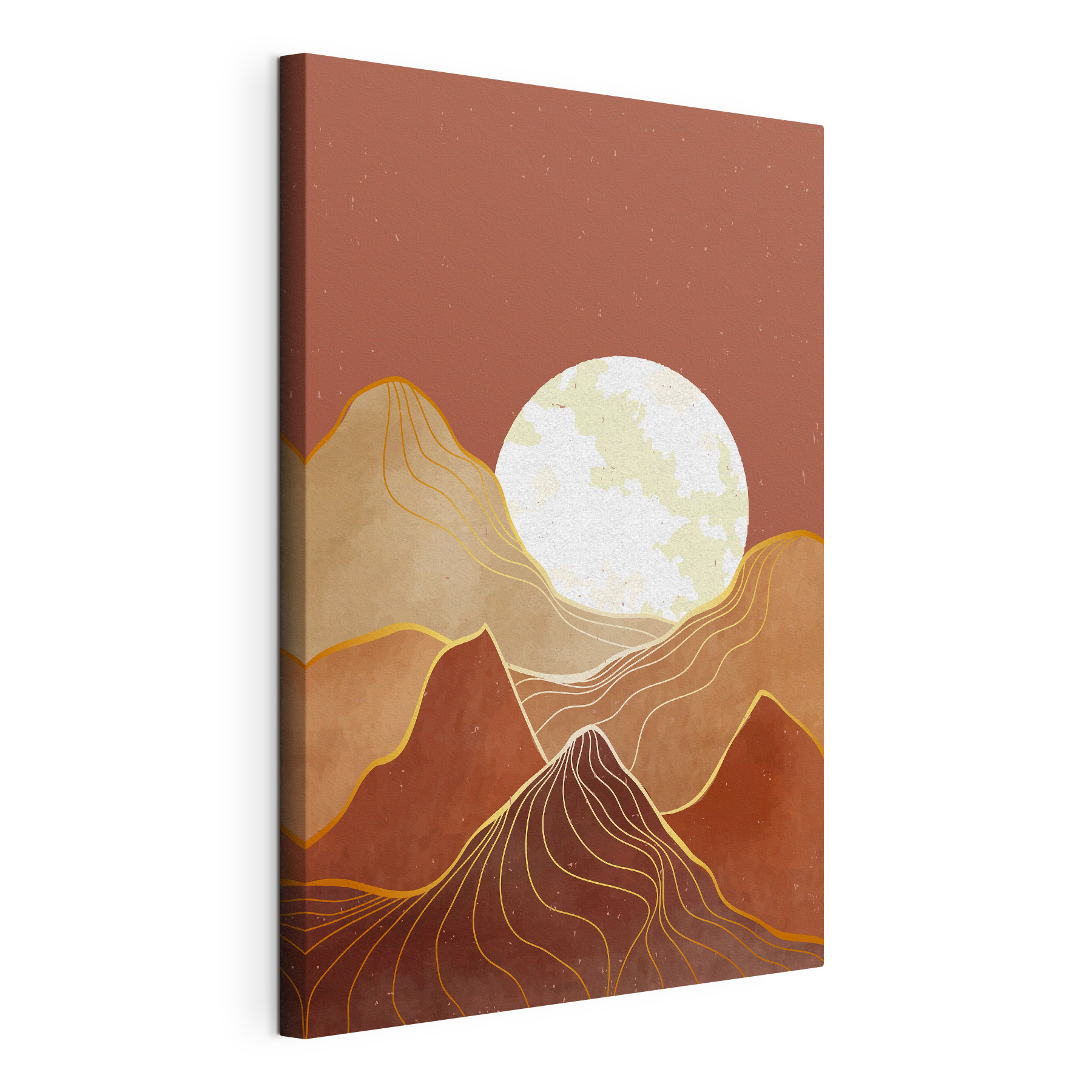 A painting of mountains and the moon A painting of mountains and the moon