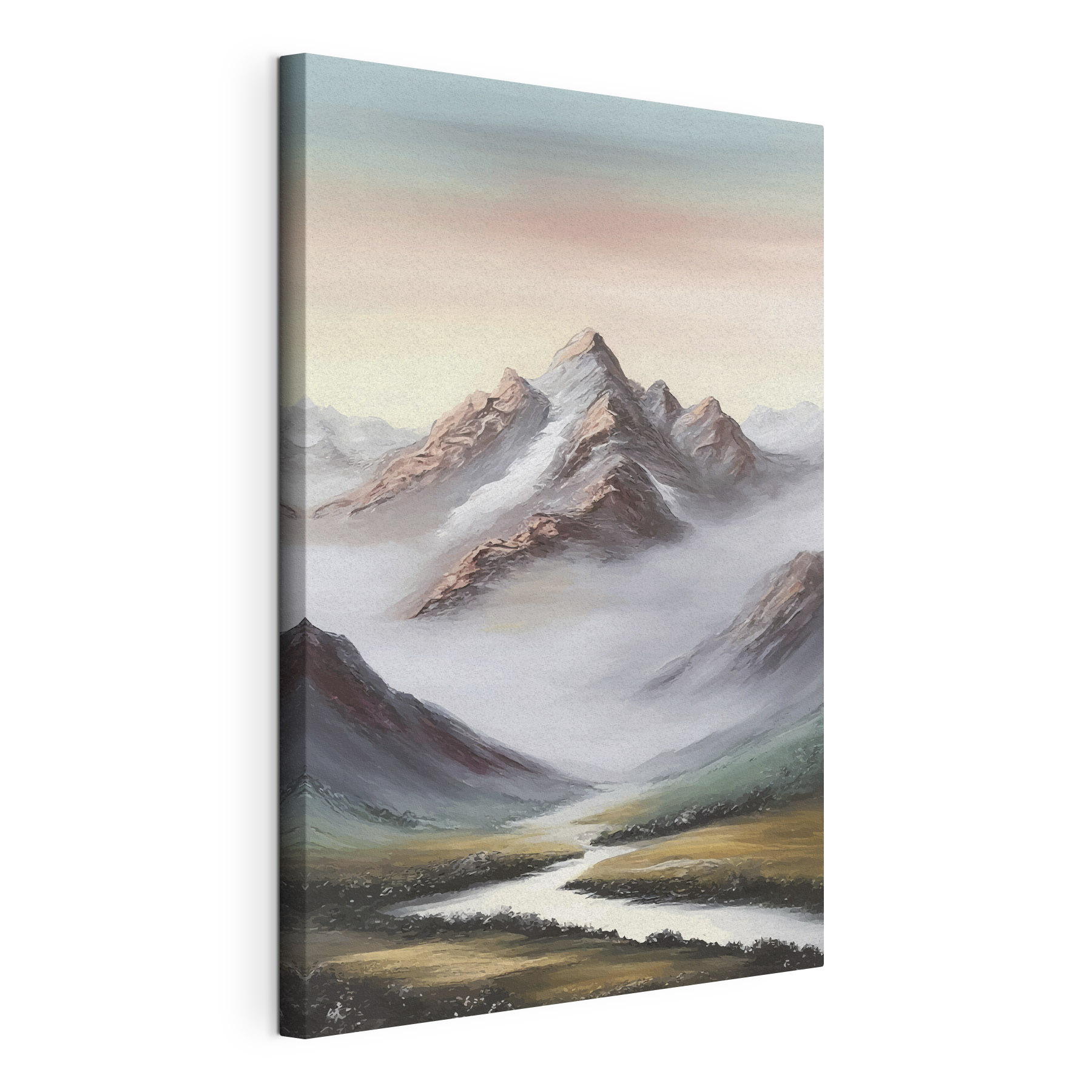 A mountain range with fog A mountain range with fog