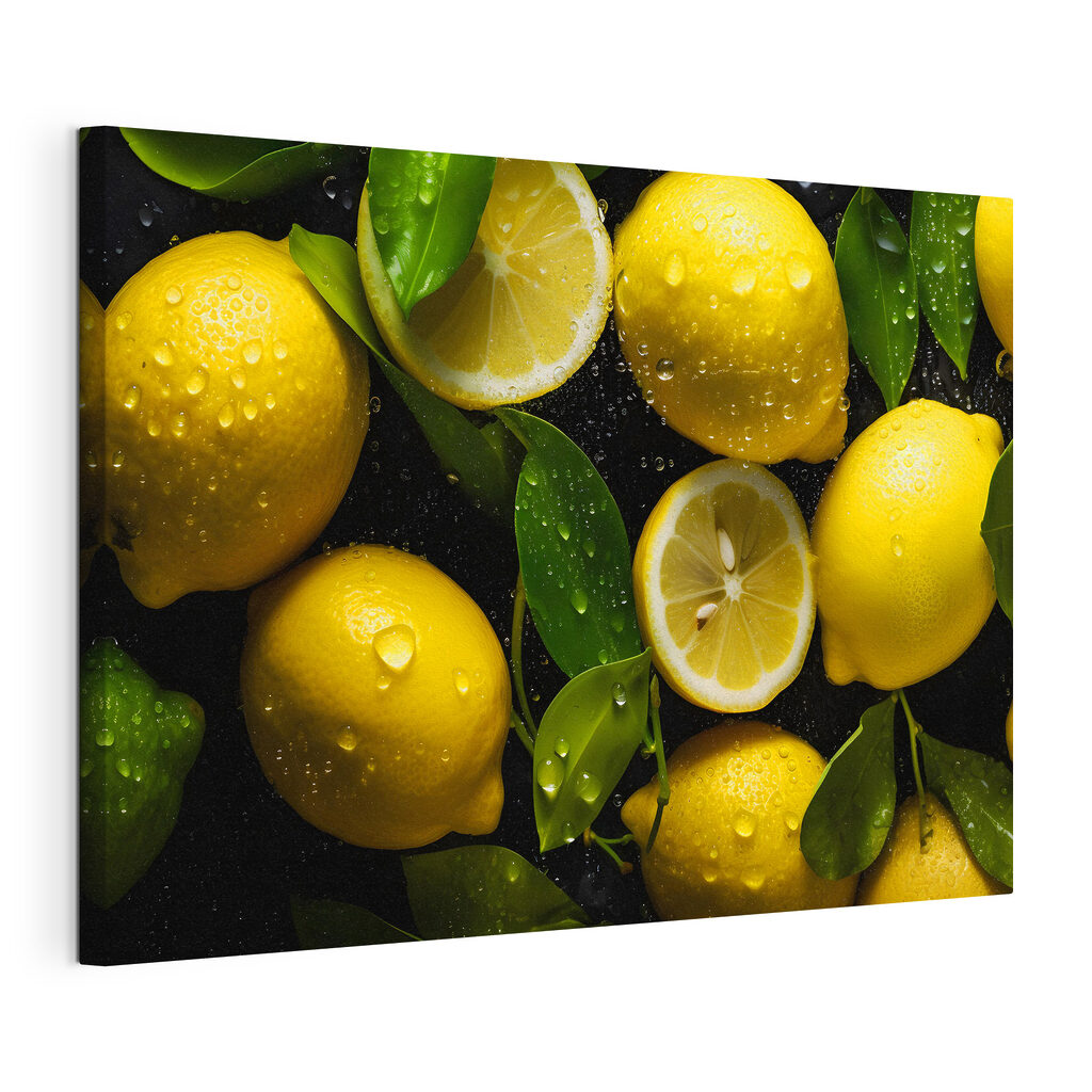 A group of lemons with leaves A group of lemons with leaves
