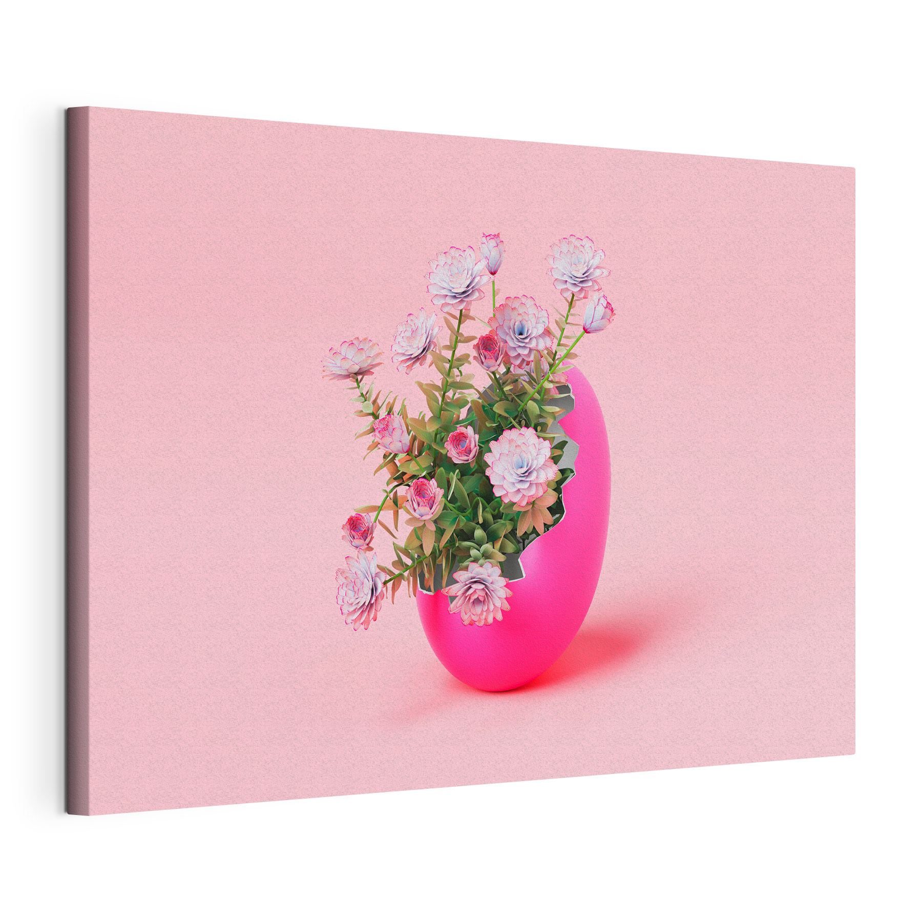 A pink egg with flowers inside