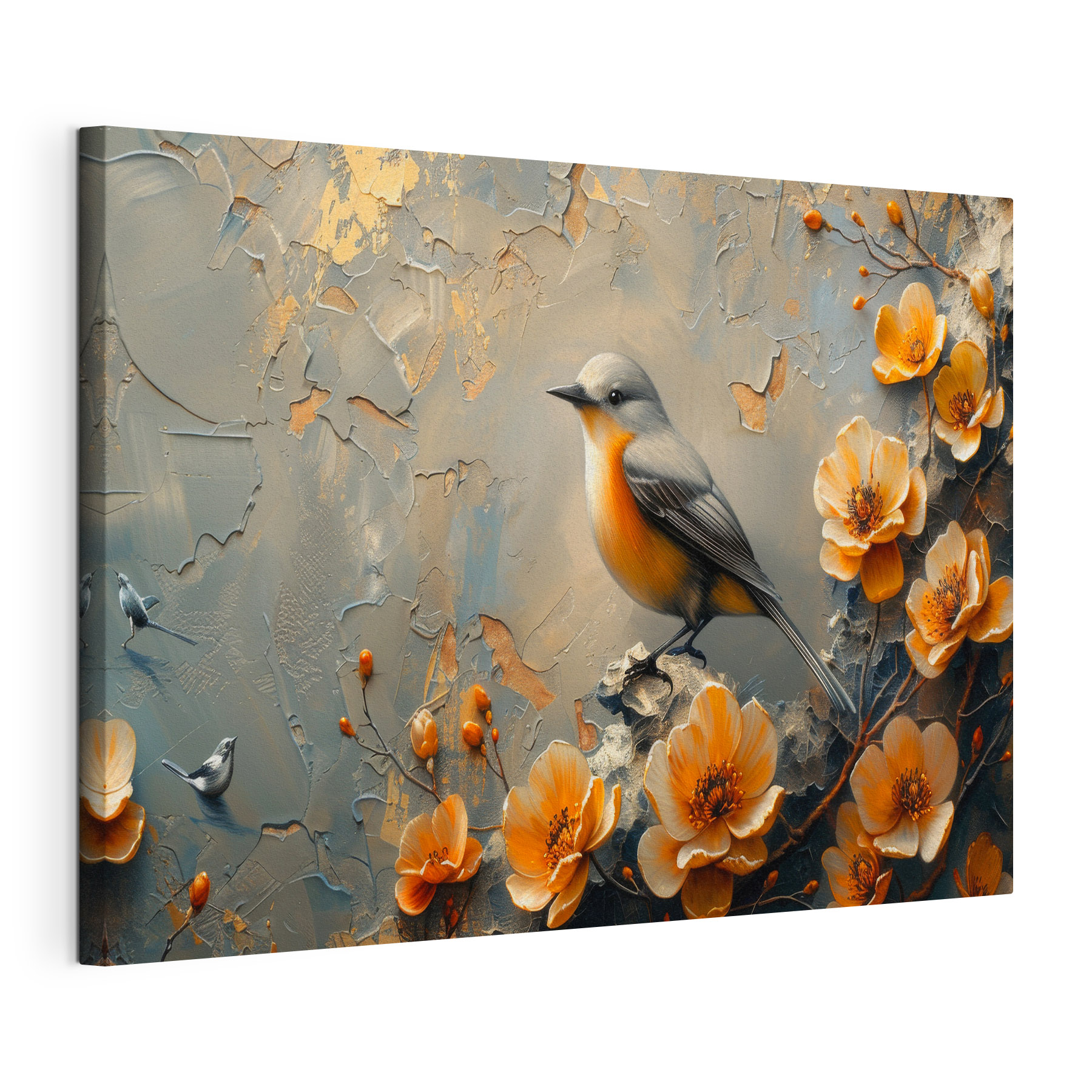A bird on a branch with flowers