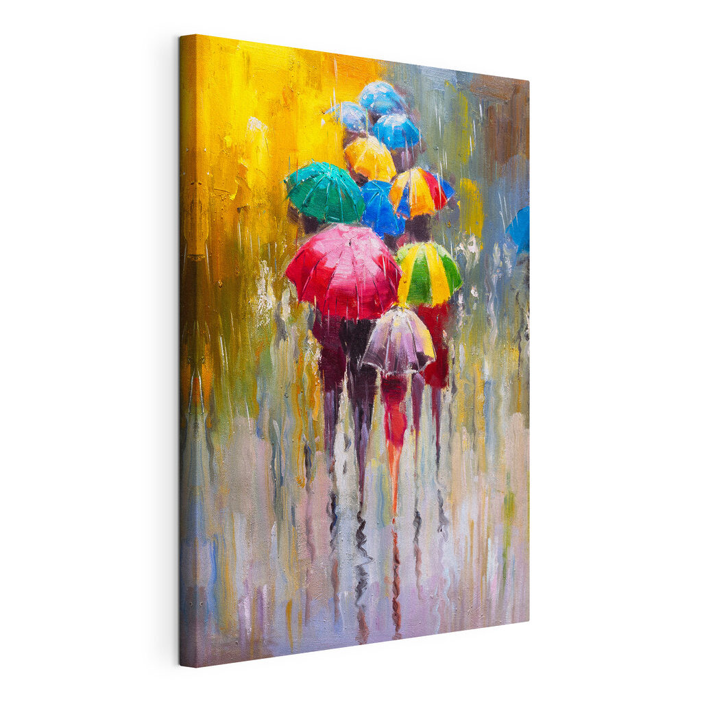 A painting of people holding umbrellas A painting of people holding umbrellas