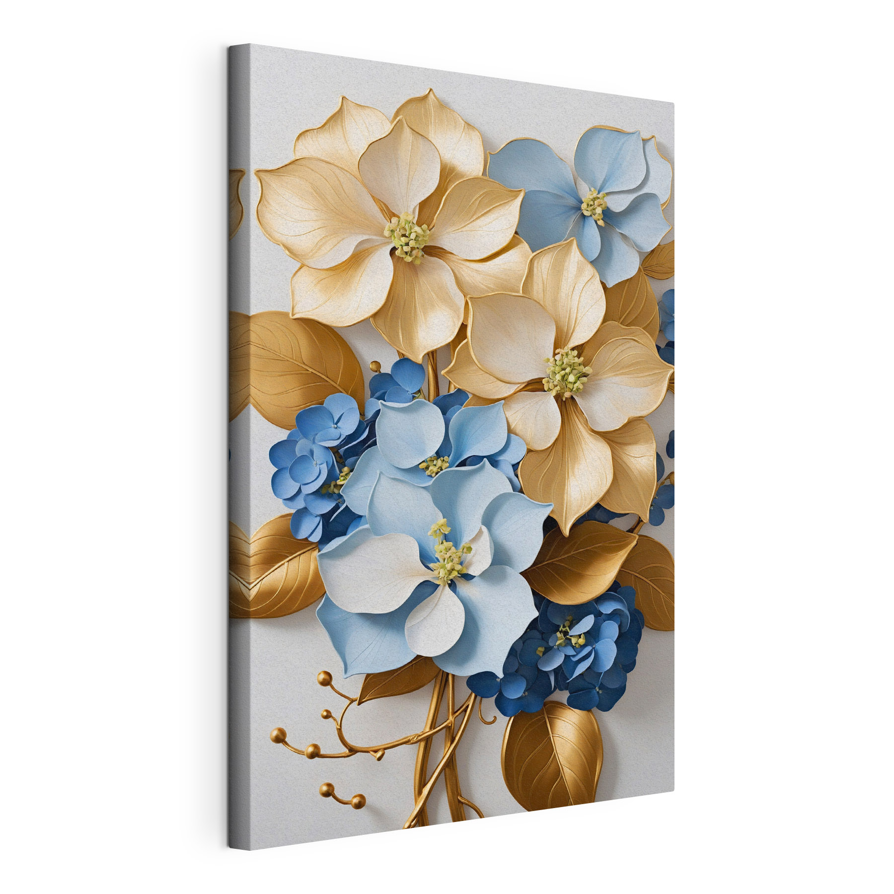 A group of blue and white flowers