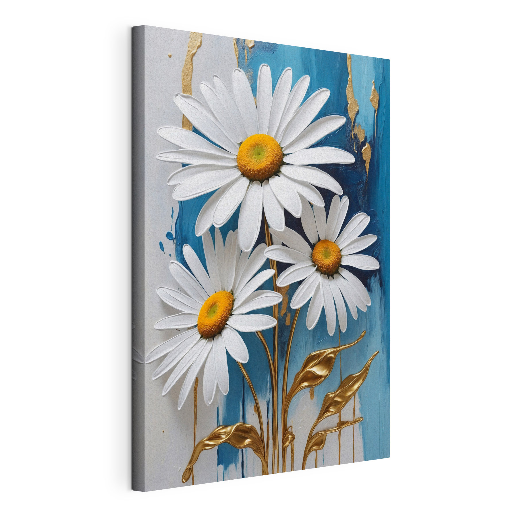 Daisies flourish on a blue canvas