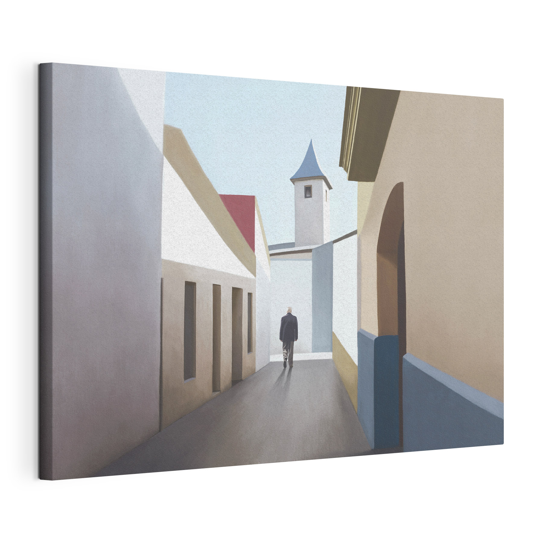 A man walking down a narrow street