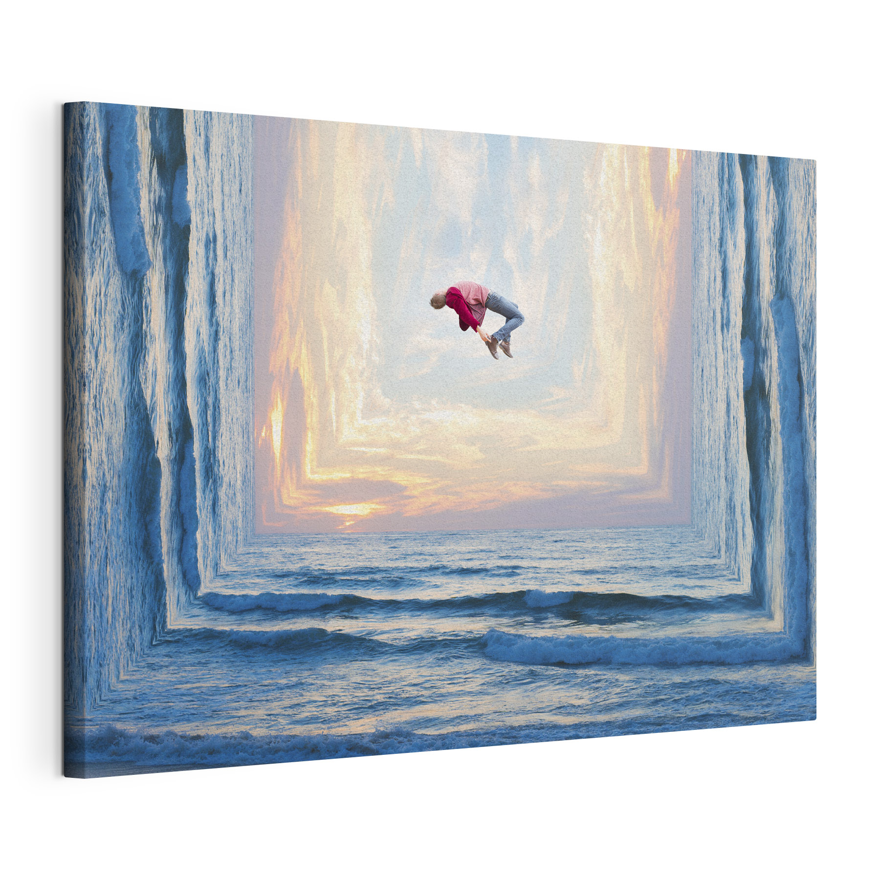 A man jumping in the air over water