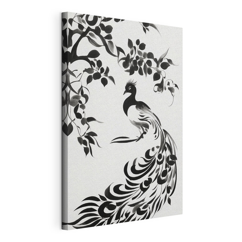 A black and white painting of a bird A black and white painting of a bird