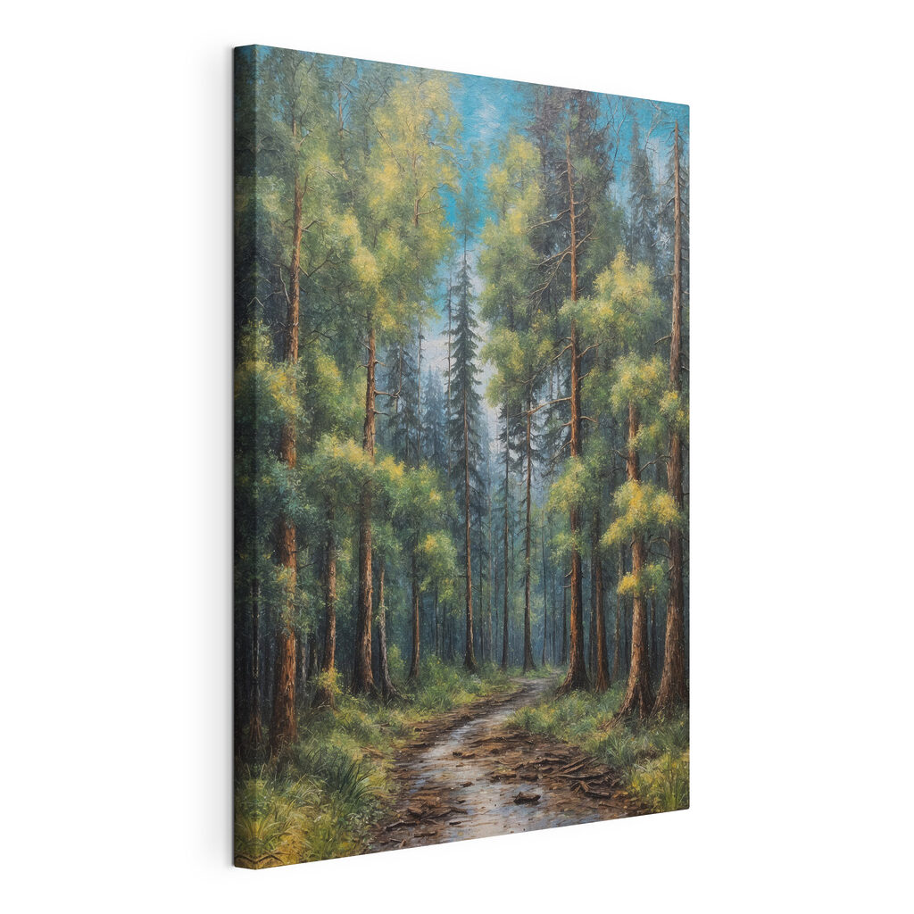 A painting of a forest of trees A painting of a forest of trees