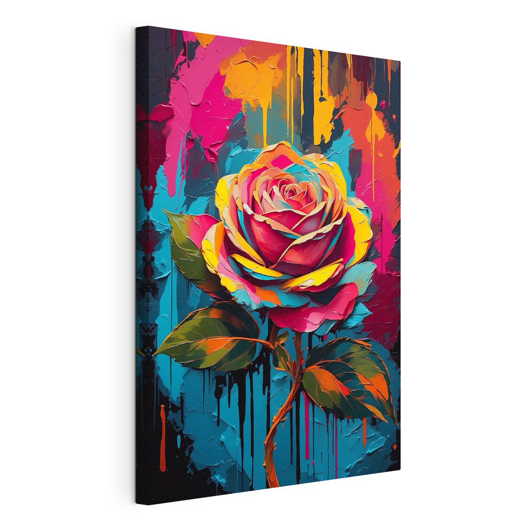 A painting of a colorful rose