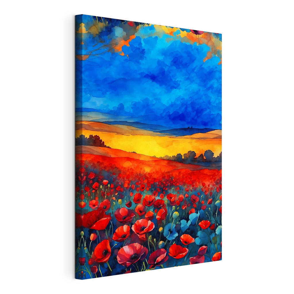 A painting of a field of flowers