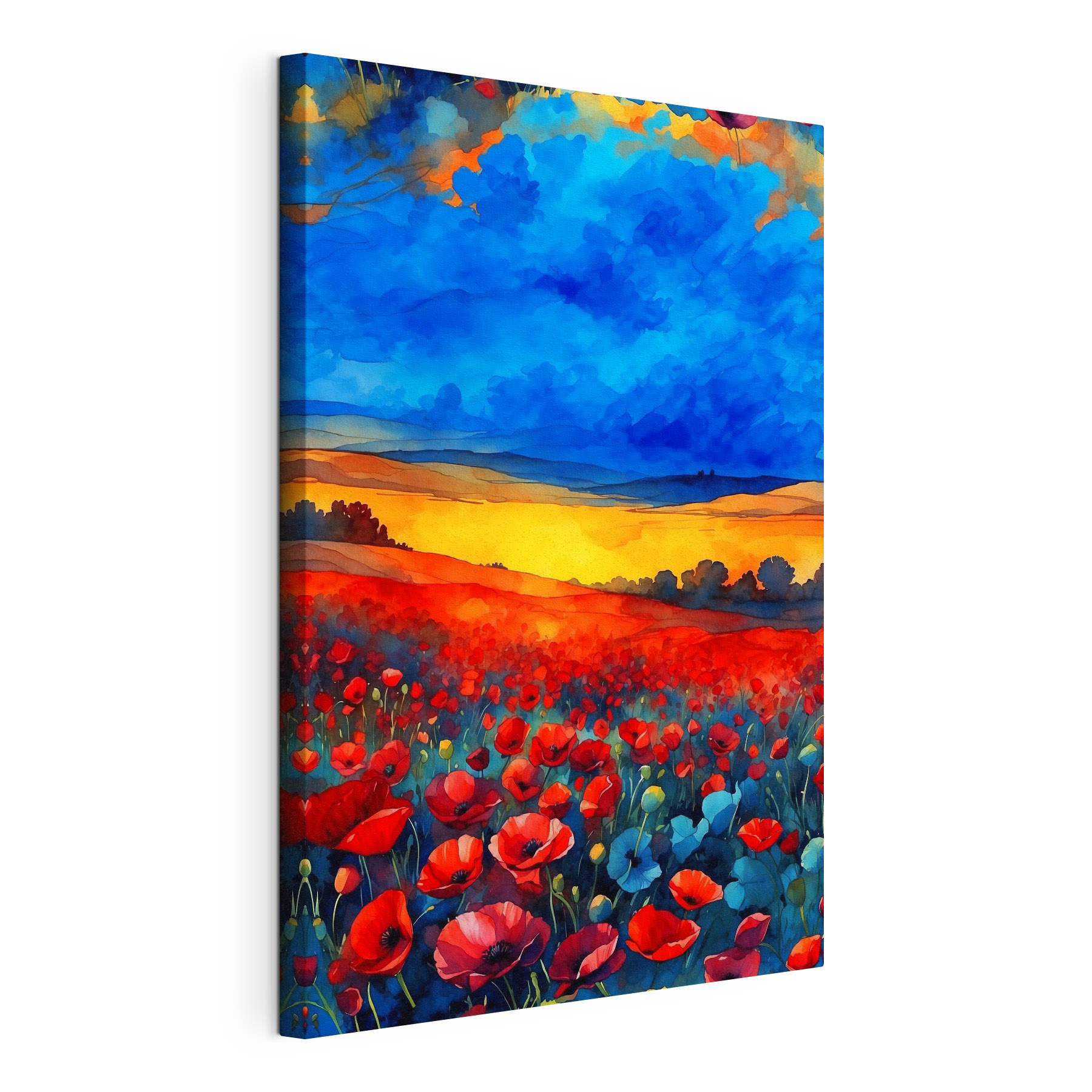 A painting of a field of flowers