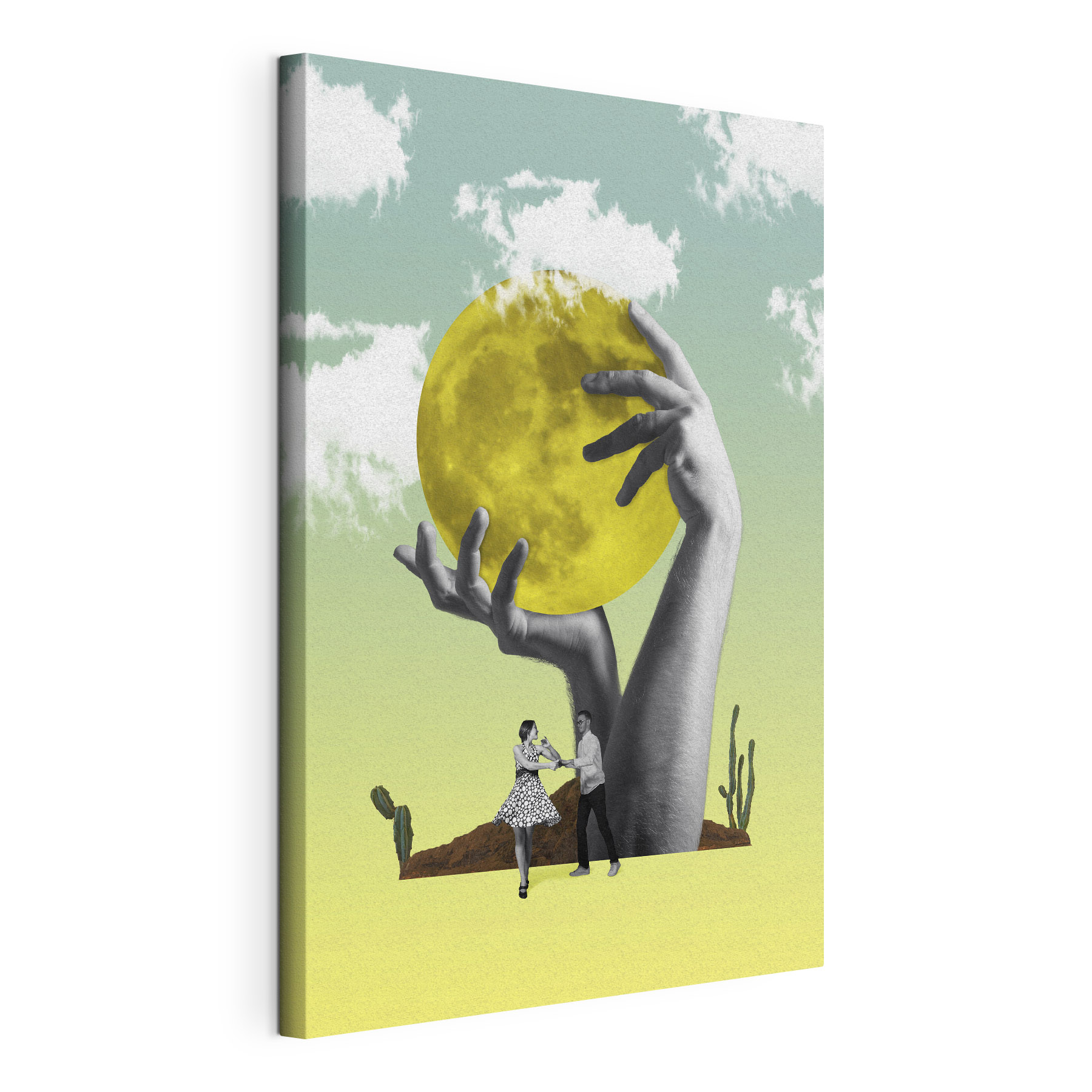A man and woman holding a yellow moon A man and woman holding a yellow moon