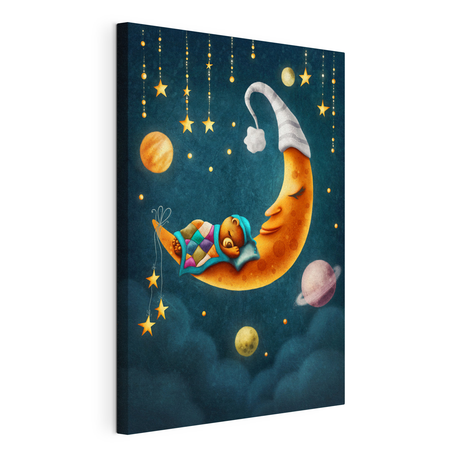 A cartoon of a bear sleeping on the moon