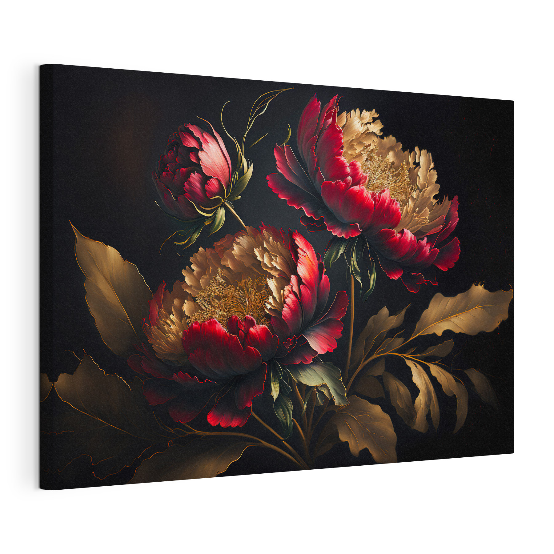 A painting of flowers on a black background A painting of flowers on a black background