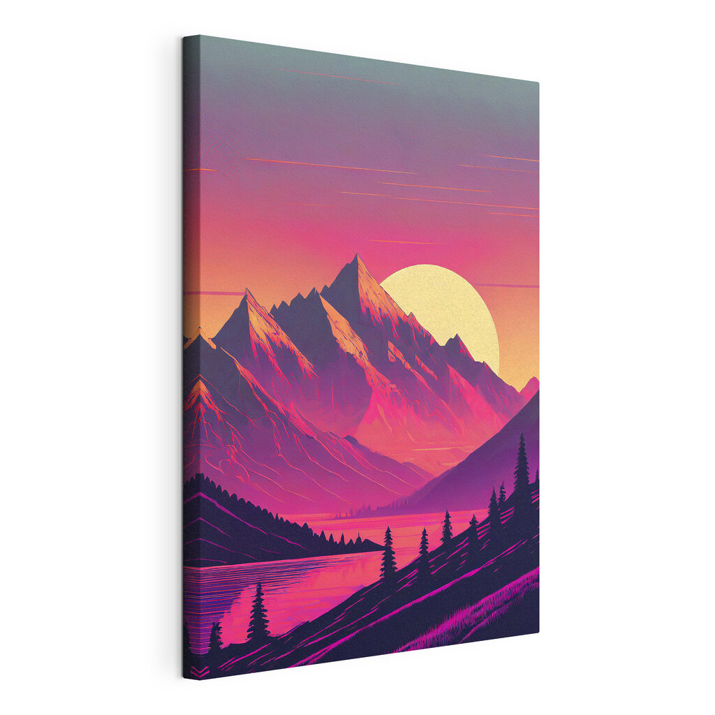 A mountain range with trees and a sunset A mountain range with trees and a sunset