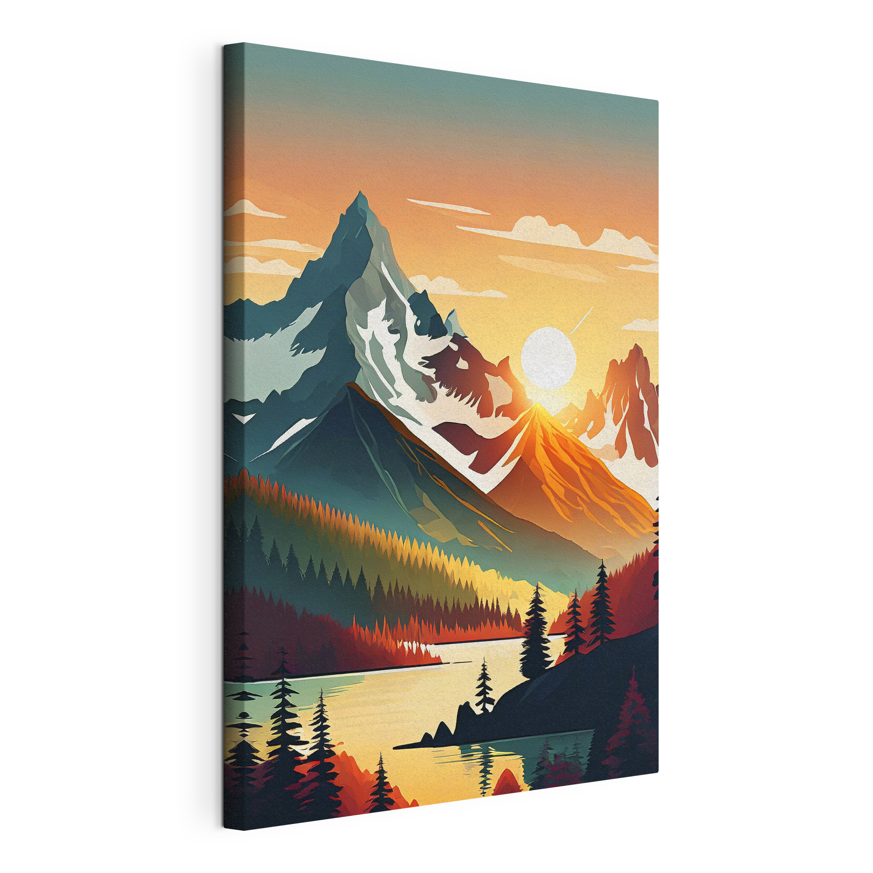 A mountain range with trees and a lake A mountain range with trees and a lake