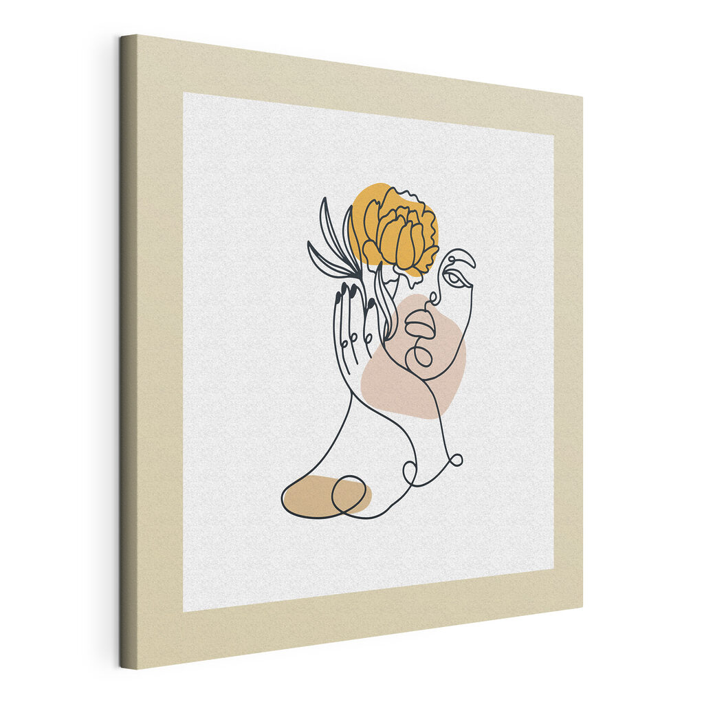 A drawing of a woman holding a flower
