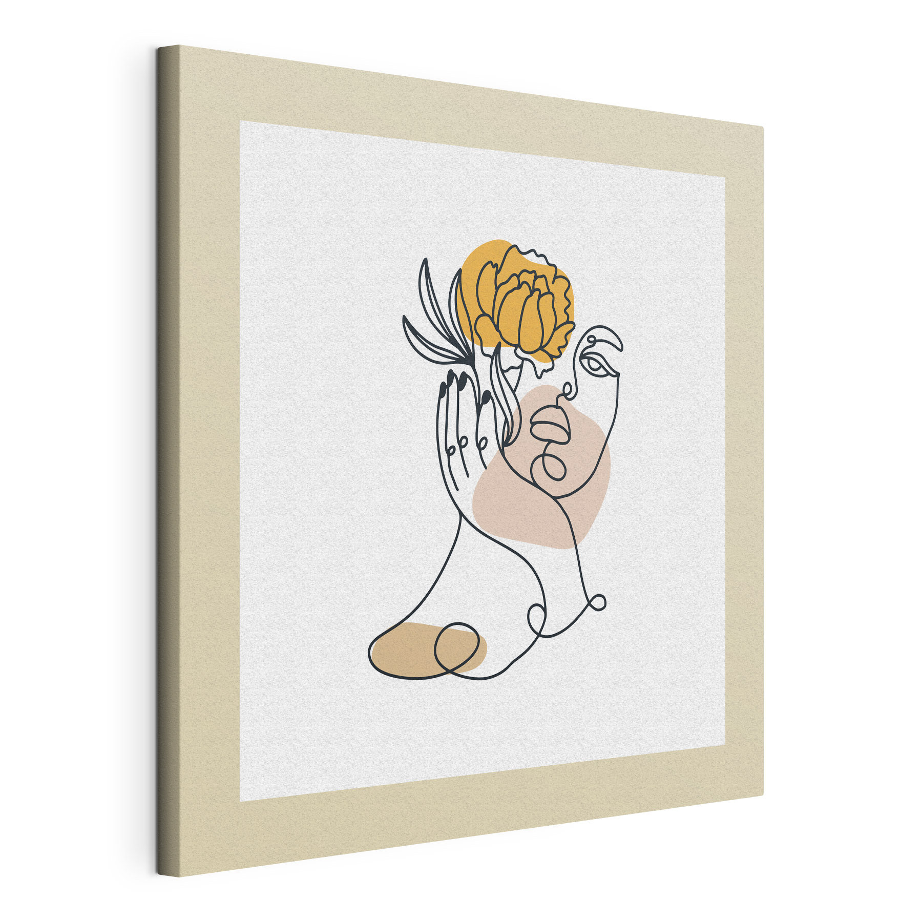 A drawing of a woman holding a flower
