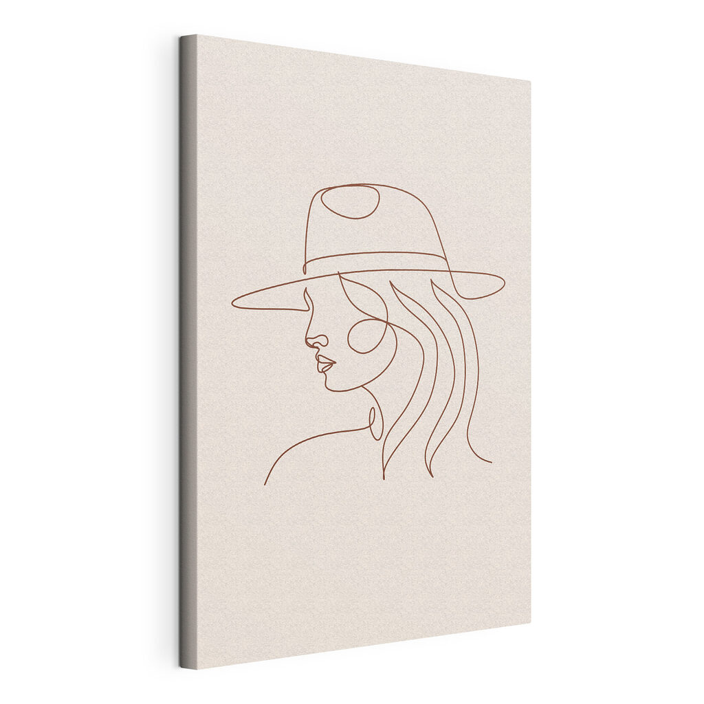 A drawing of a woman wearing a hat