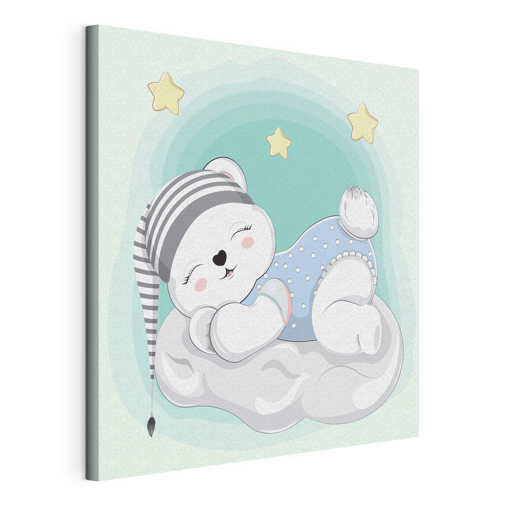 A cartoon of a baby bear sleeping on a cloud A cartoon of a baby bear sleeping on a cloud