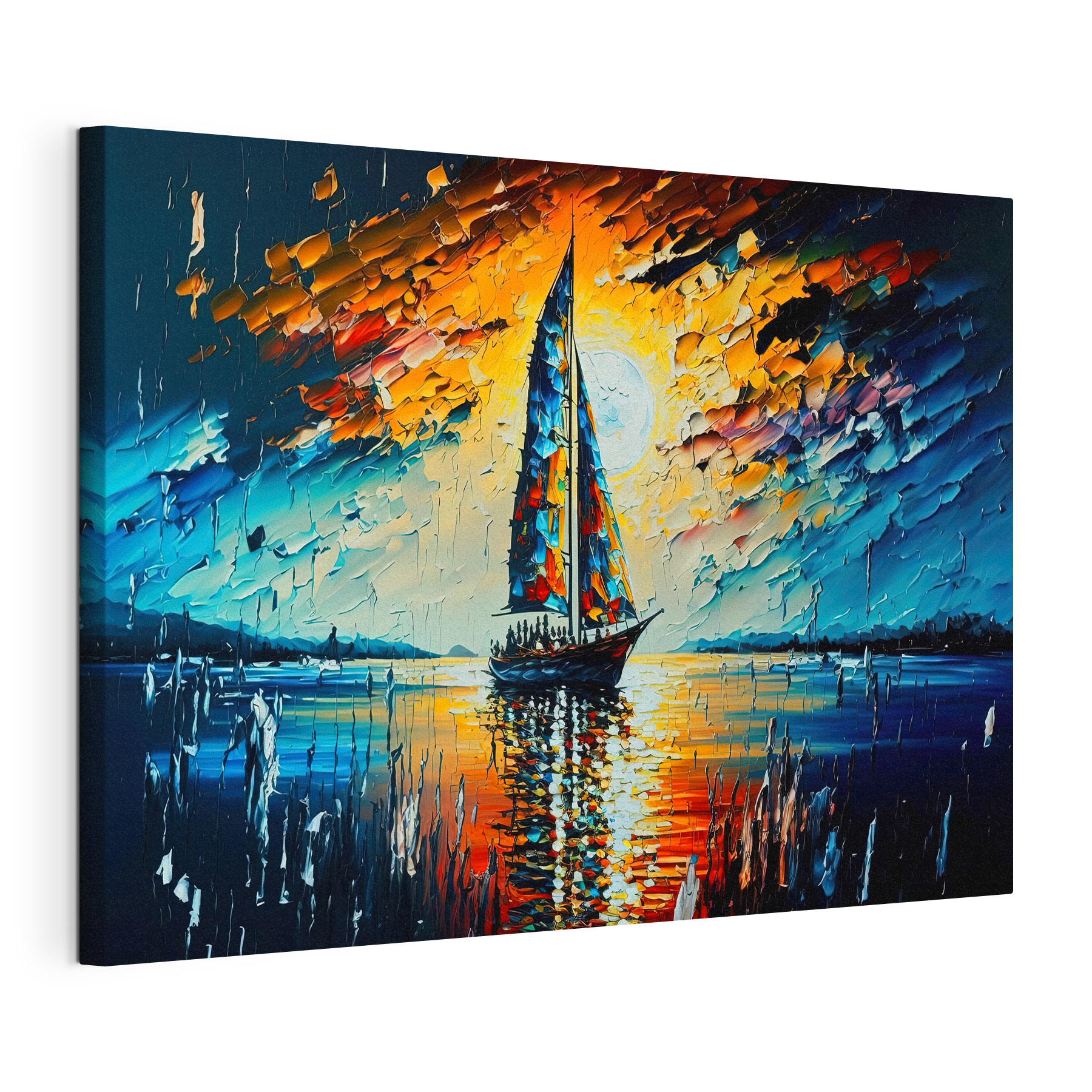 A painting of a sailboat on water A painting of a sailboat on water