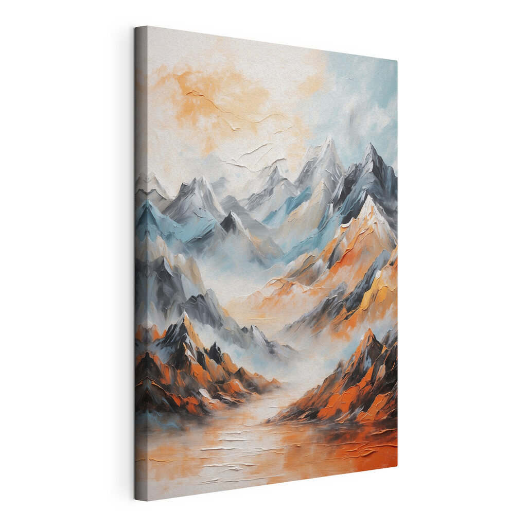 A painting of mountains with clouds A painting of mountains with clouds