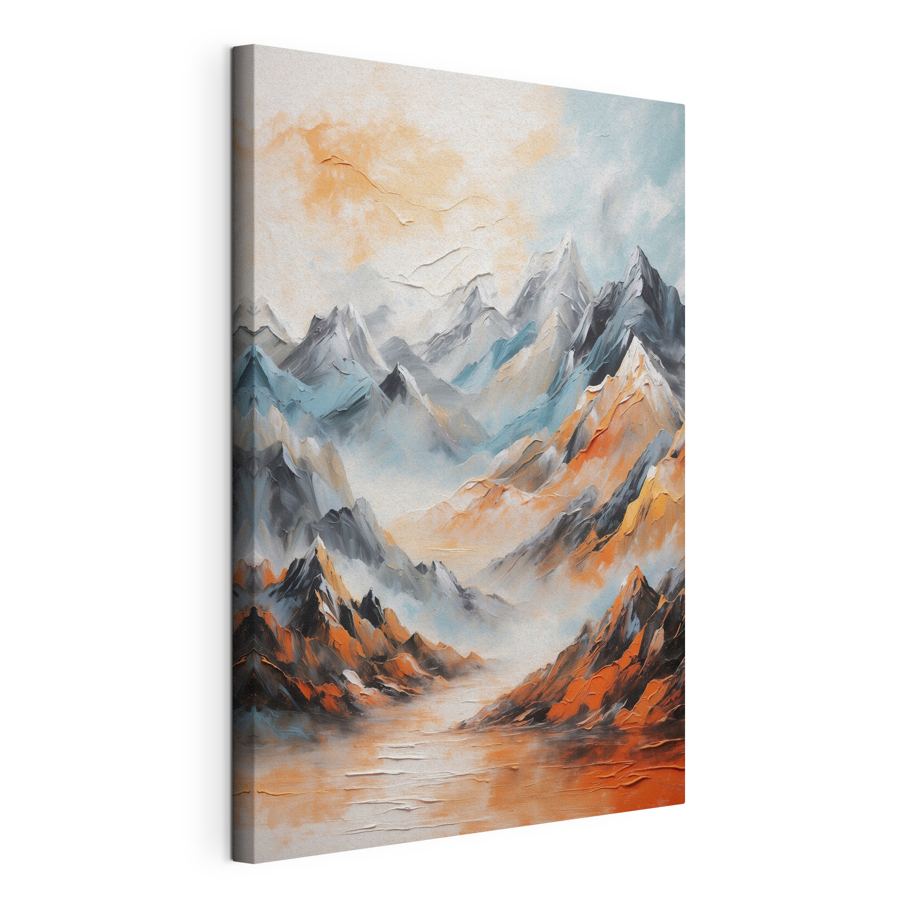 A painting of mountains with clouds A painting of mountains with clouds