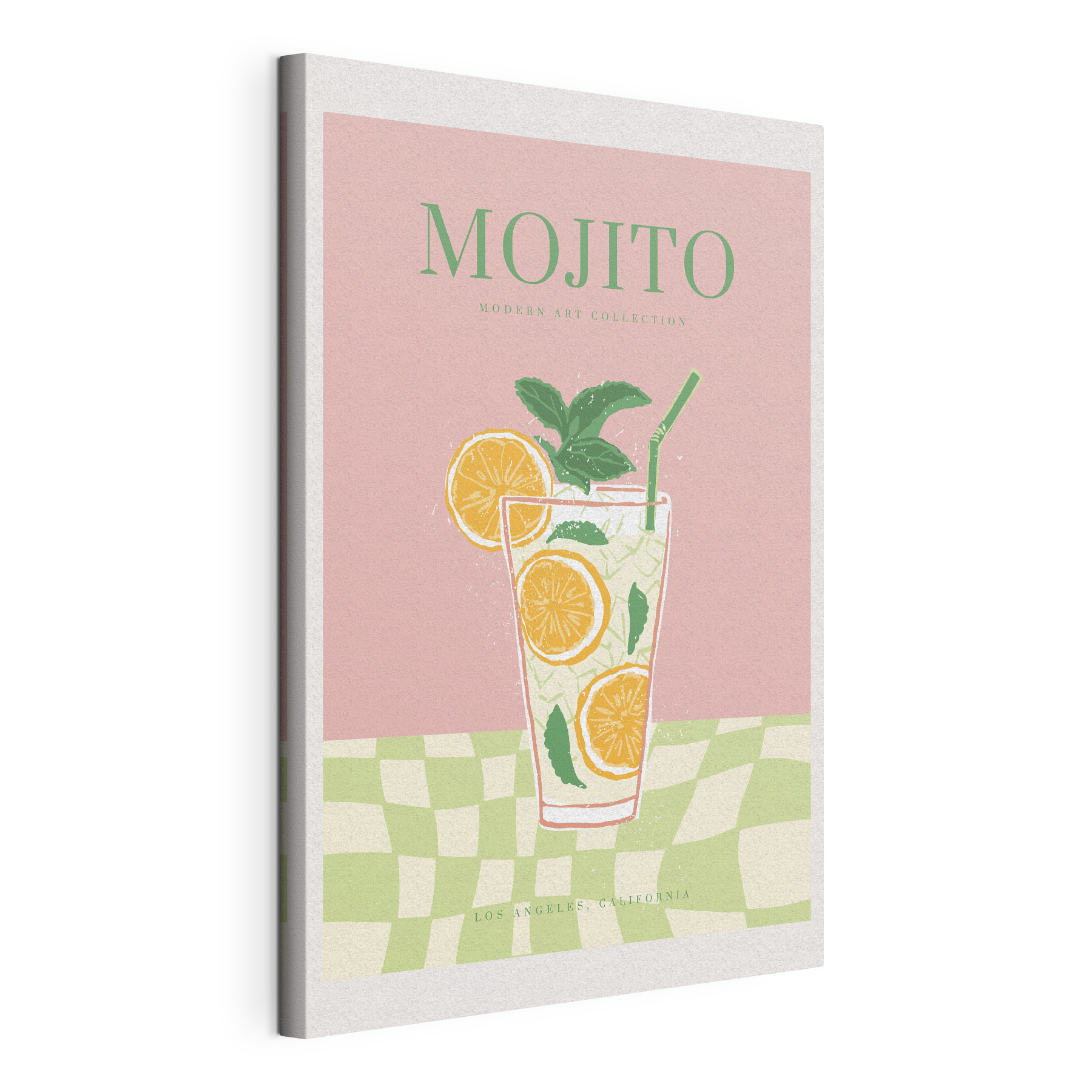 A poster of a drink with oranges and mint leaves