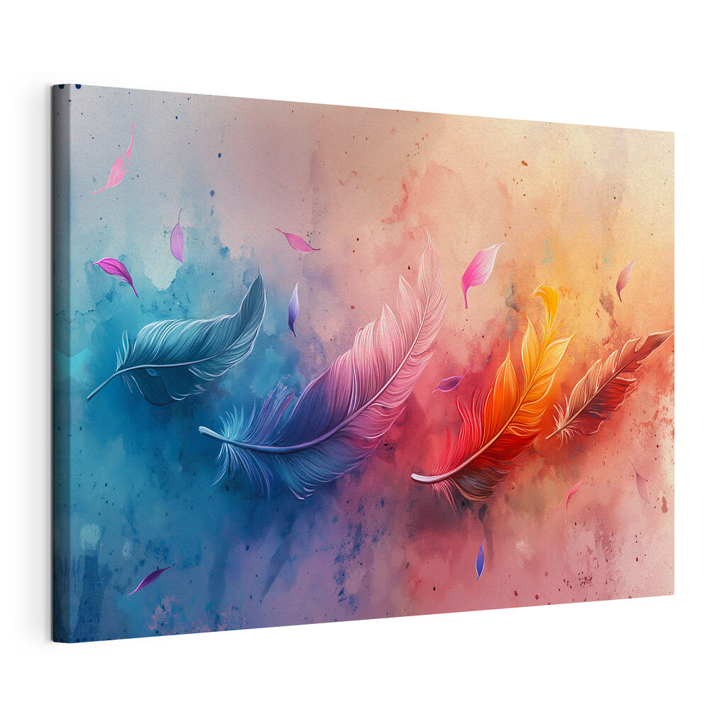 A colorful feathers flying in the air