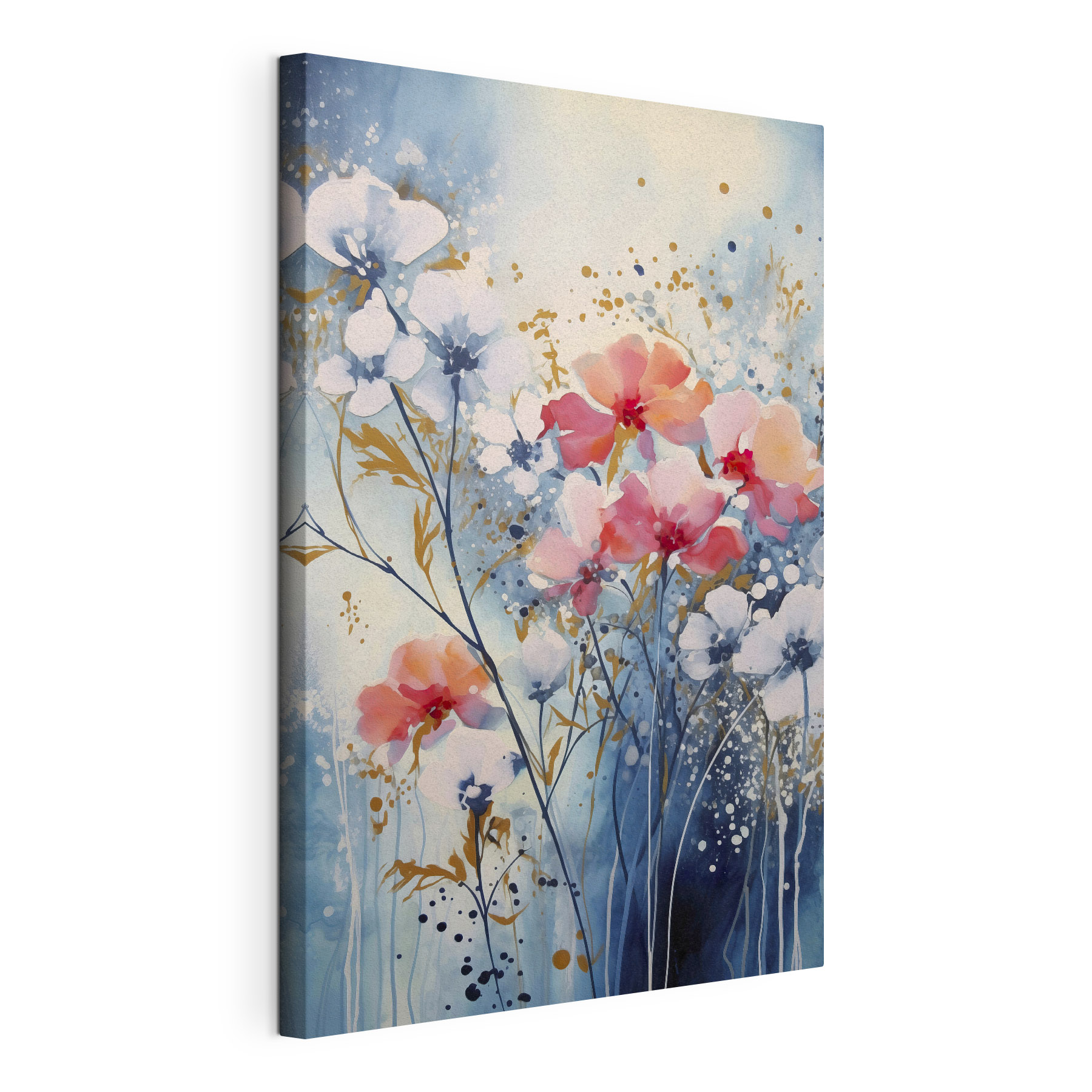 A painting of flowers on a blue background A painting of flowers on a blue background