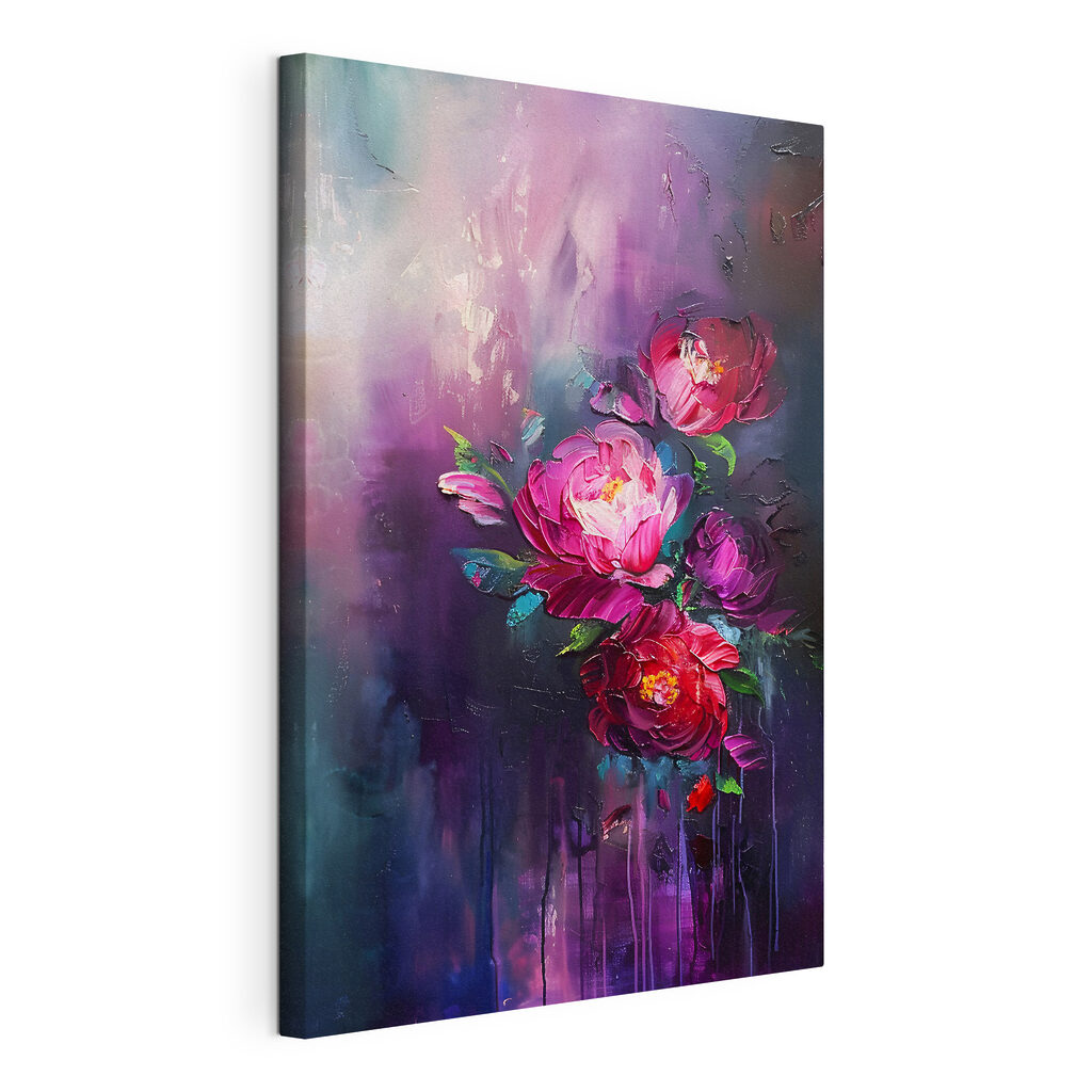 A painting of flowers on a purple background A painting of flowers on a purple background
