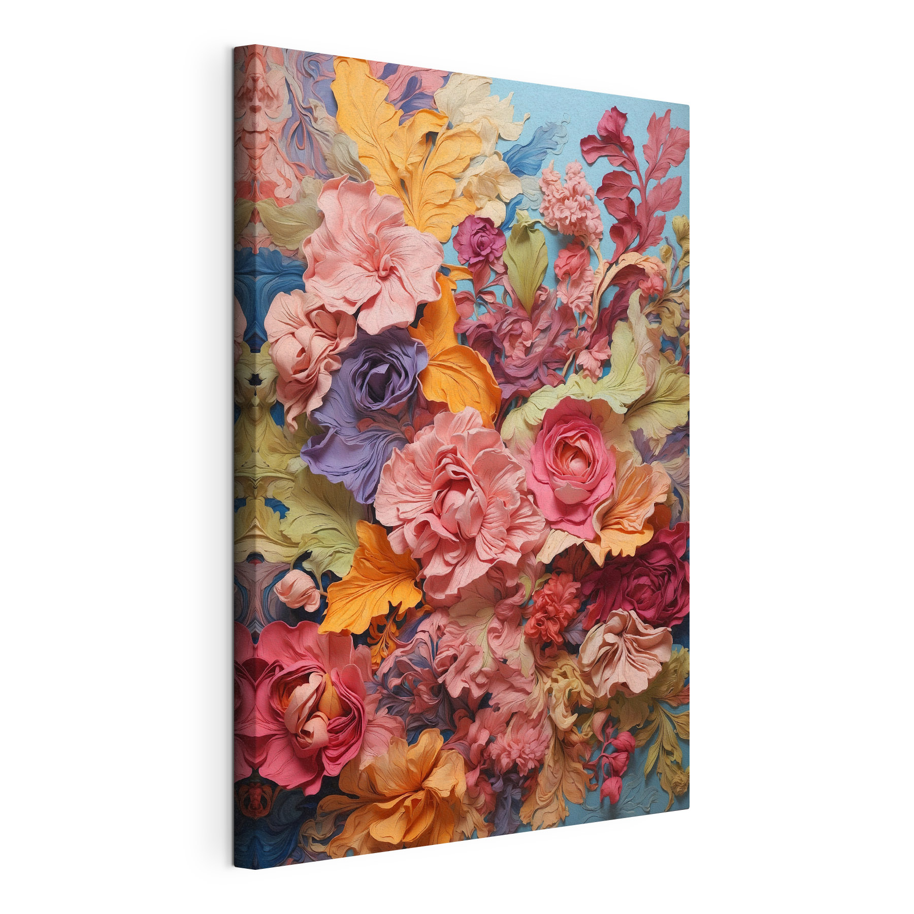 A group of flowers on a blue surface