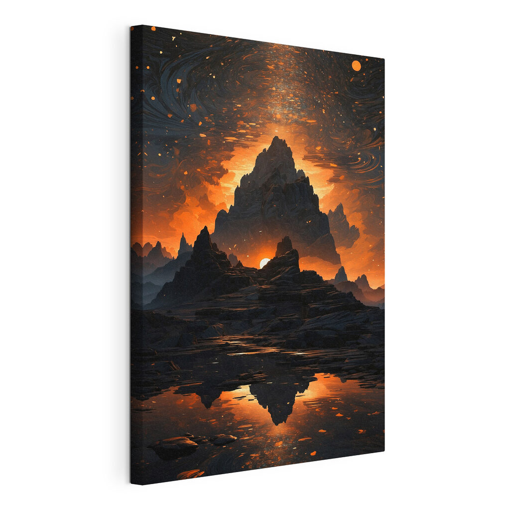 A mountain range with a sunset behind it A mountain range with a sunset behind it