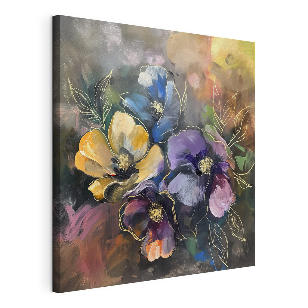 A painting of flowers on a surface A painting of flowers on a surface