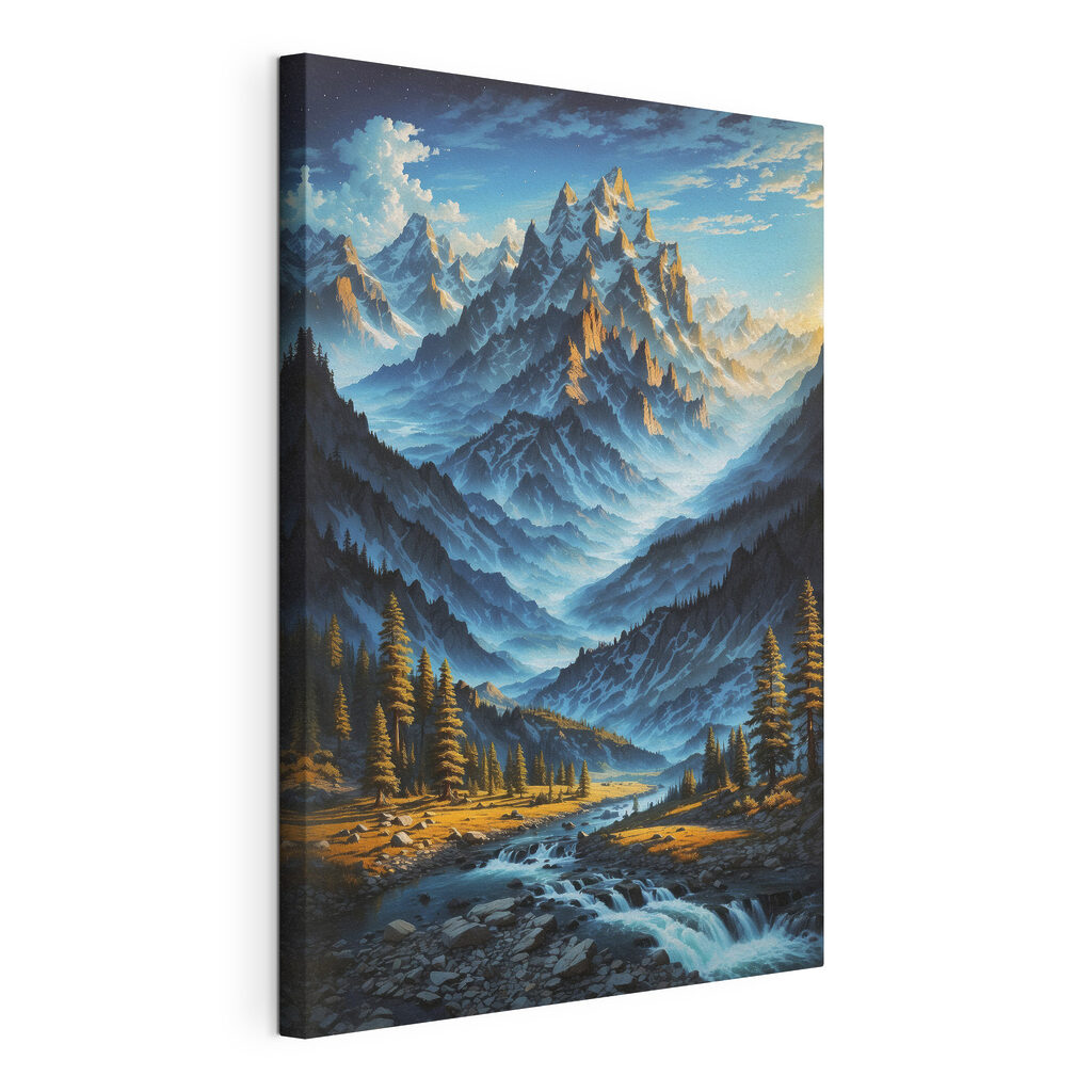 A mountain range with trees and a river A mountain range with trees and a river